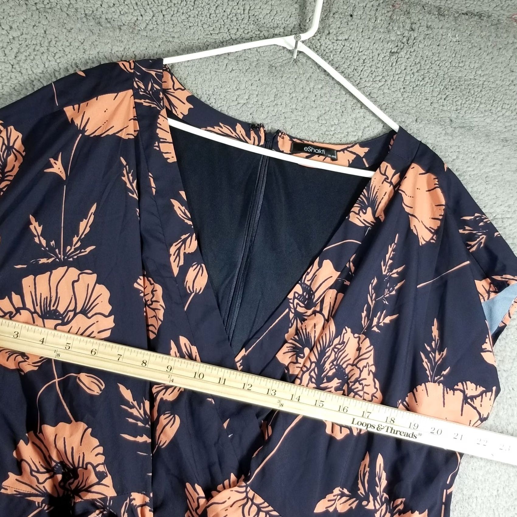 Vintage eShakti Shirt Dress 3X Blue Pink Short Sleeve Floral Artsy Tie Dress Womens 26W Size XXL / US 16-18 / IT 52-54 - 7 Thumbnail