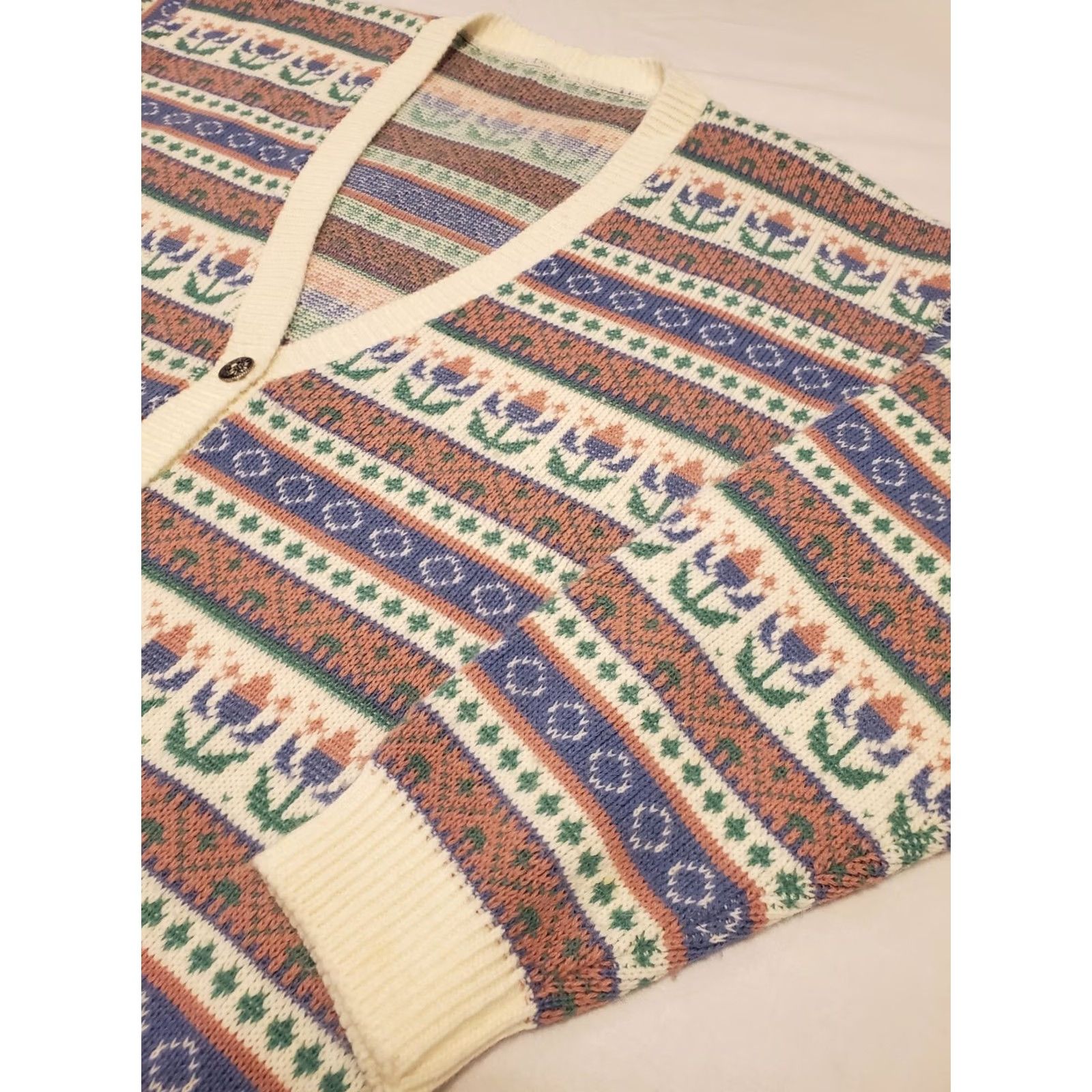 Vintage Vtg Grandma Knit Cardigan Womens Large Pastel Tulip Cottagecore Easter Size L / US 10 / IT 46 - 7 Thumbnail