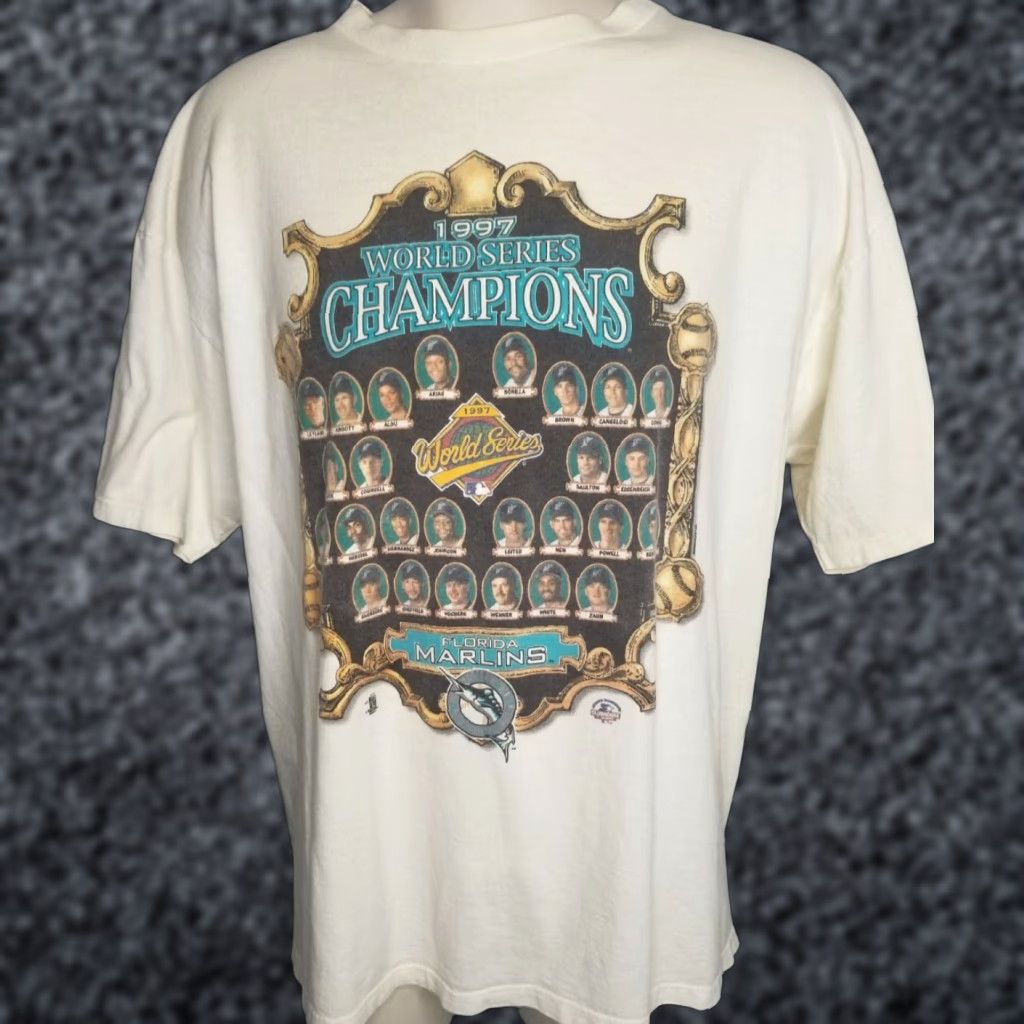 Starter VINTAGE Starter 1997 Florida Marlins World Series Champions T-Shirt Mens XL Beige Graphic Tee 90s Sports Size US XL / EU 56 / 4 - 1 Thumbnail