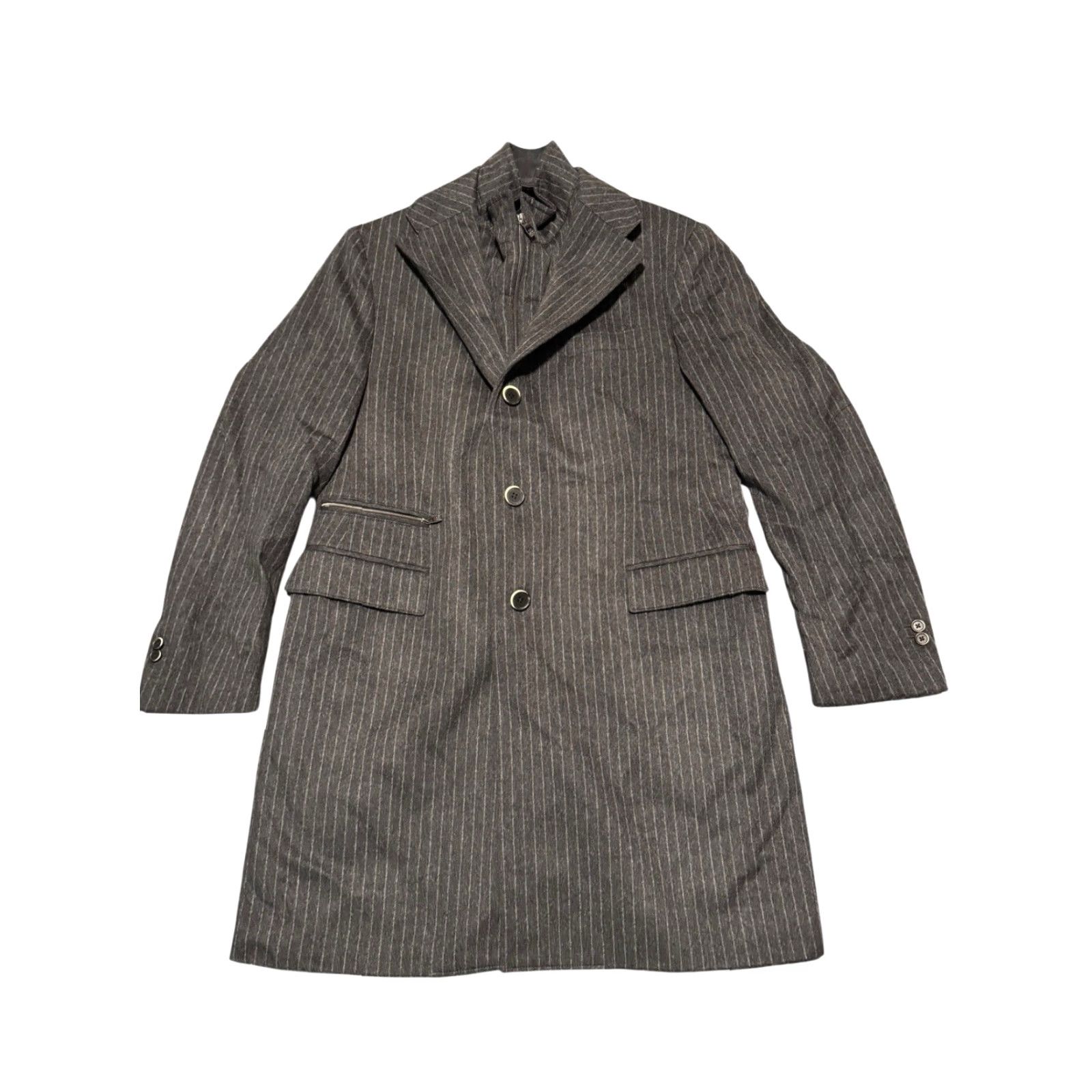 Corneliani Corneliani ID Italy Men Overcoat Pinstripe Wool Long Zip Bib 54R Grey XXX Wool Lining Regular Coat Mens Size US L / EU 52-54 / 3 - 4 Thumbnail