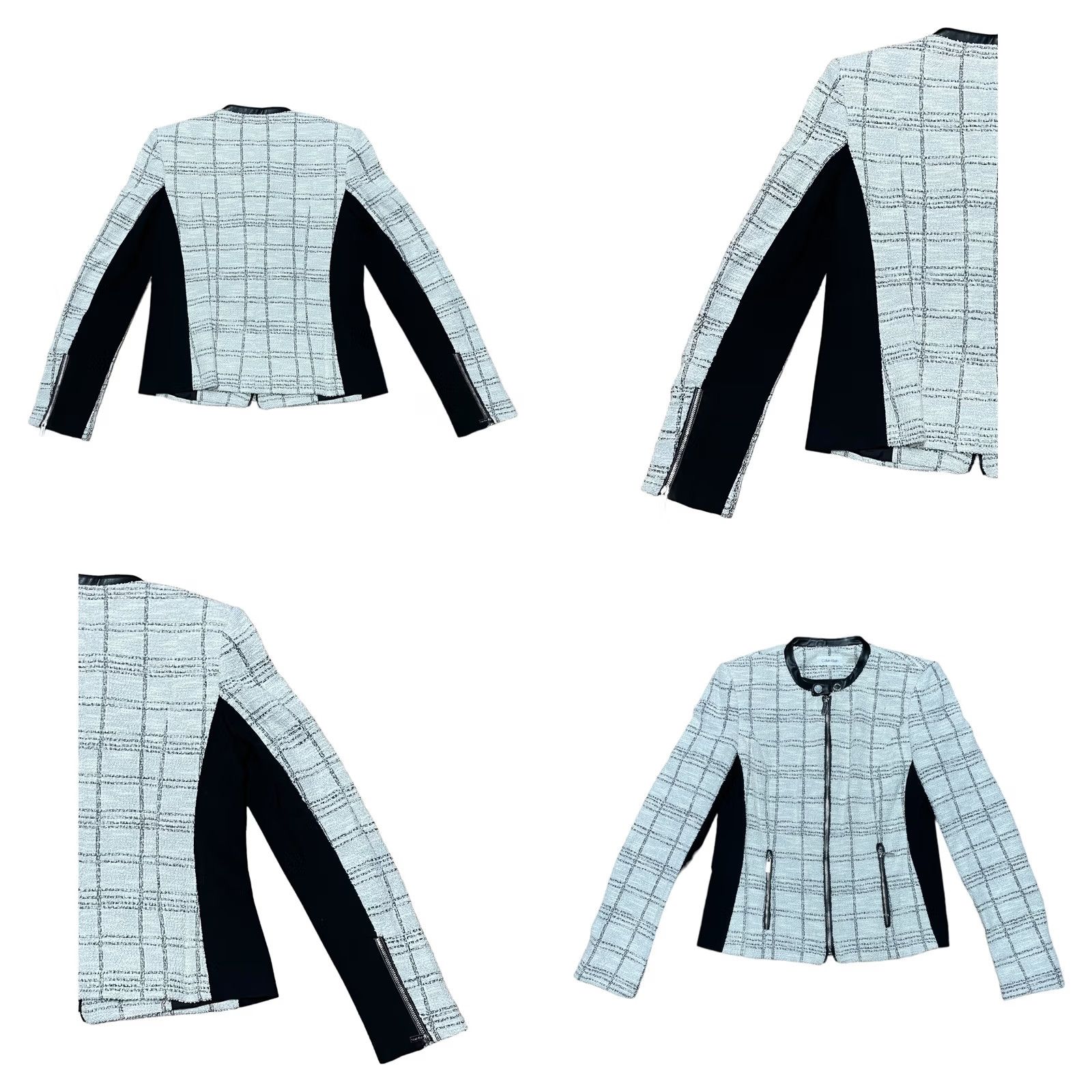 Calvin Klein Calvin Klein Blazer Women’s White & Black Plaid Shimmer Sz 6 Full Zip No Collar Jacket Size M / US 6-8 / IT 42-44 - 9 Thumbnail