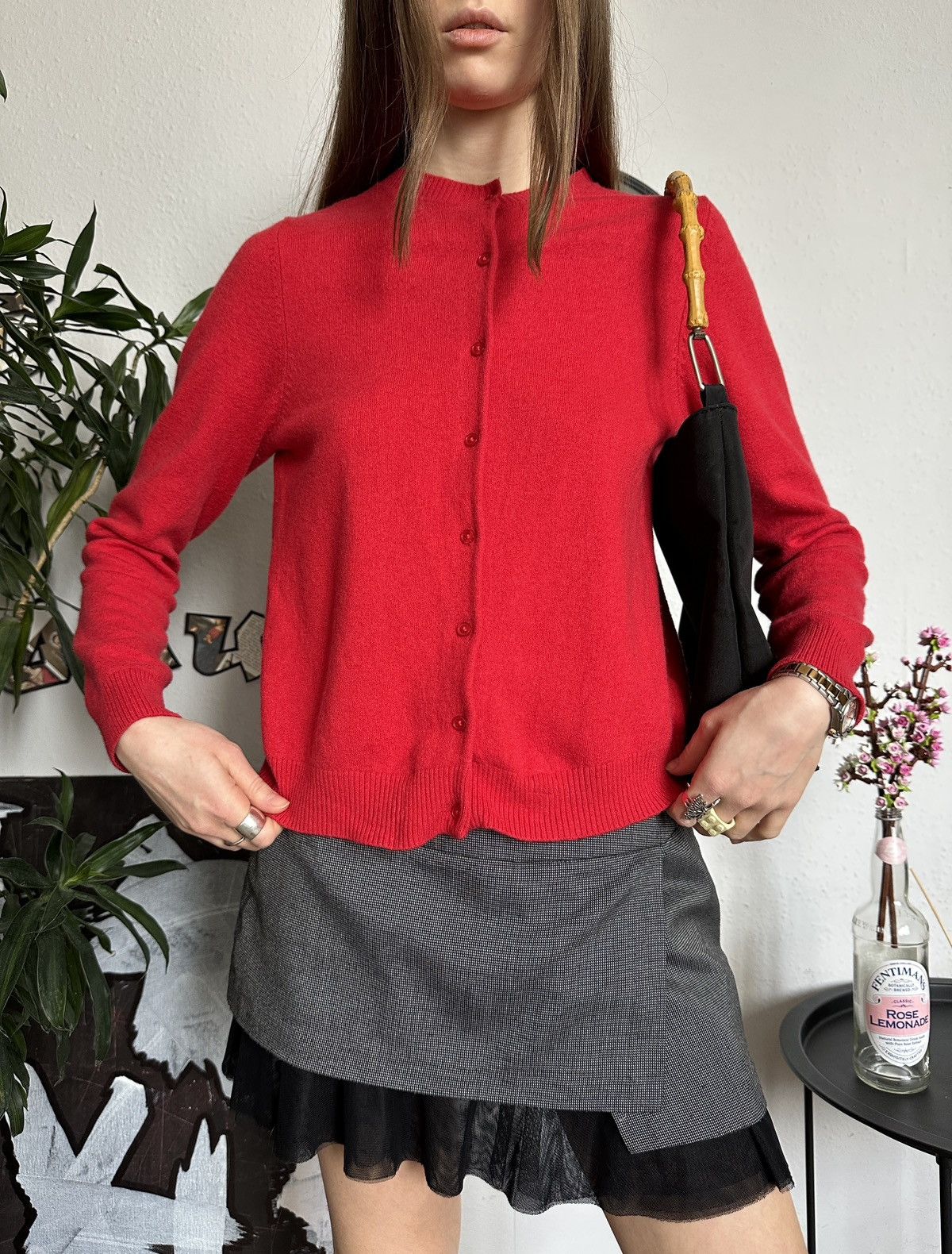 Vintage Cute Babydoll Vintage 90s Wool Red Knit Cardigan Size L / US 10 / IT 46 - 2 Thumbnail