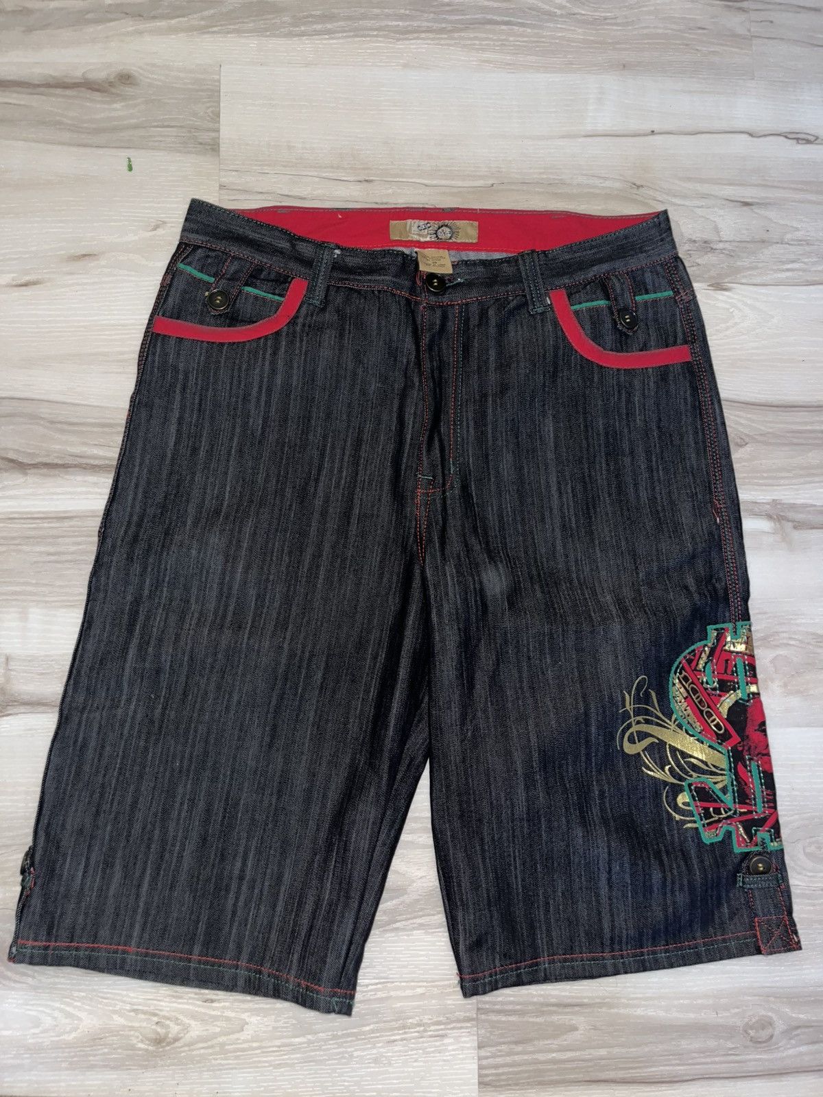 JNCO y2k hip hop embroidered exa jean shorts Size US 38 / EU 54 - 1 Thumbnail