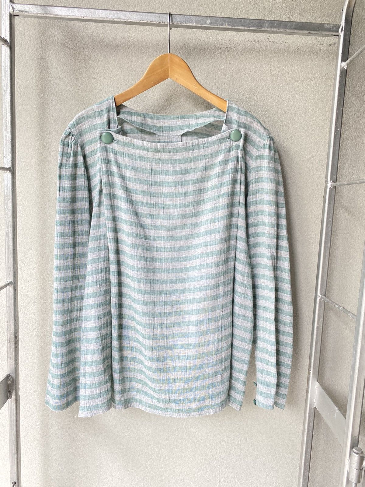 Dior Christian Dior Green-Striped Button-Detail Blouse Size M / US 6-8 / IT 42-44 - 6 Thumbnail
