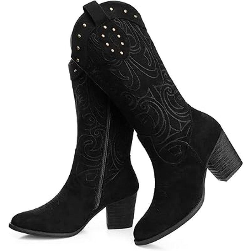 Other Shibever Women's 7.5 Black Faux Suede Zip Up Cowboy Boots Size US 7.5 / IT 37.5 - 1 Thumbnail