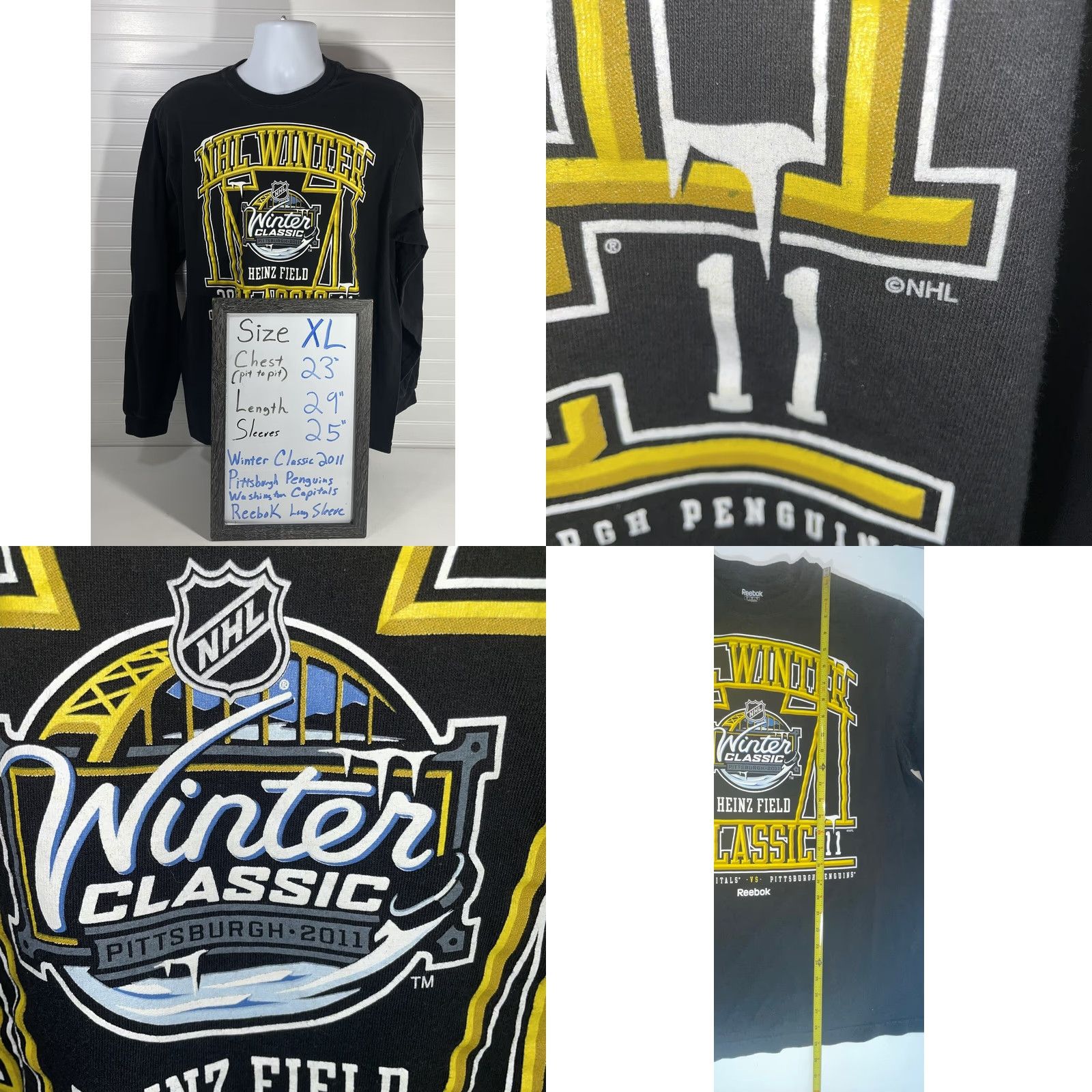 Reebok Reebok Winter Classic 2011 Shirt Men XL Pittsburgh Penguins Washington Capitals Black Crew Neck Long Sleeve Graphic Print Vintage: No Size US XL / EU 56 / 4 - 8 Thumbnail
