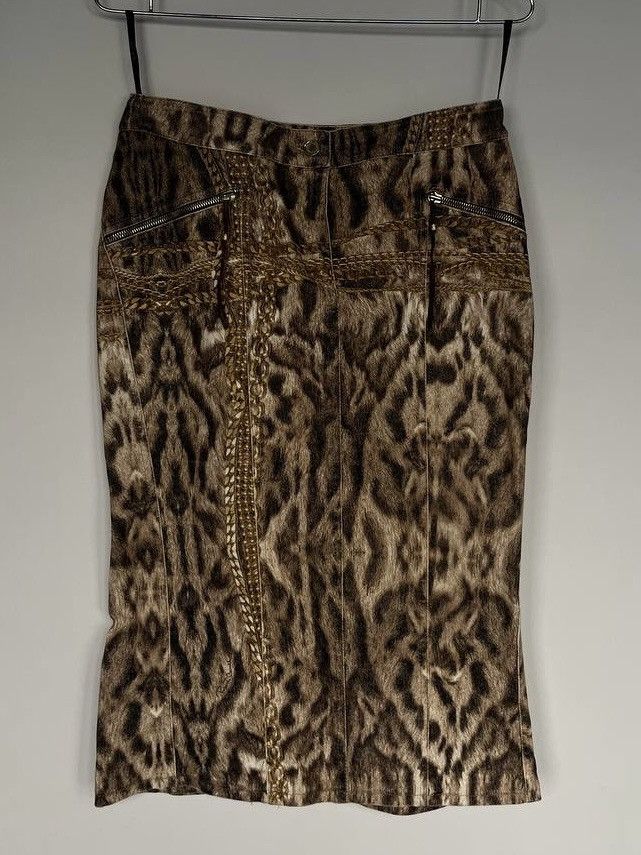 image of Cavalli Class x Just Cavalli Roberto Cavalli Leopard Print Jeans Skirt in Brown, Women's (Size 26)