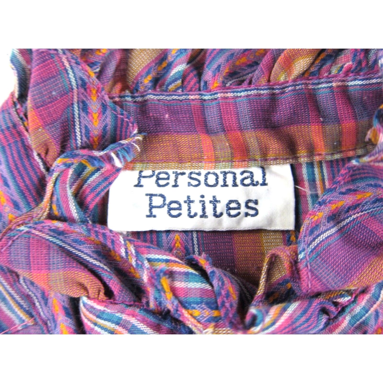 Pinko VTG Personal Petites Purple Pink Brown Plaid Ruffle Neck Long Sleeve Blouse XS Size XS / US 0-2 / IT 36-38 - 3 Thumbnail