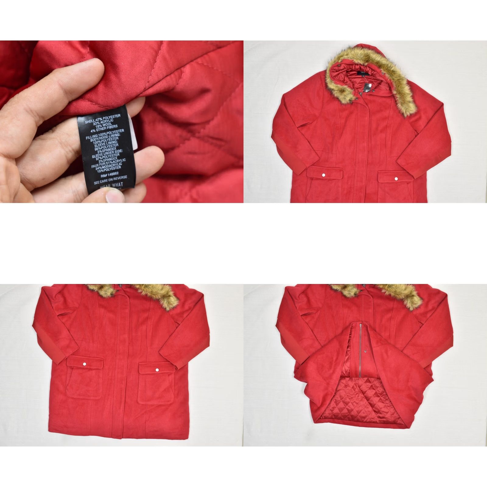 Torrid VINTAGE? No. Torrid Parka Coat Wool Blend Hooded Zip Front Red 5X 28 Women Plus Size Wool Winter Coat Womens Size XXL / US 16-18 / IT 52-54 - 8 Thumbnail