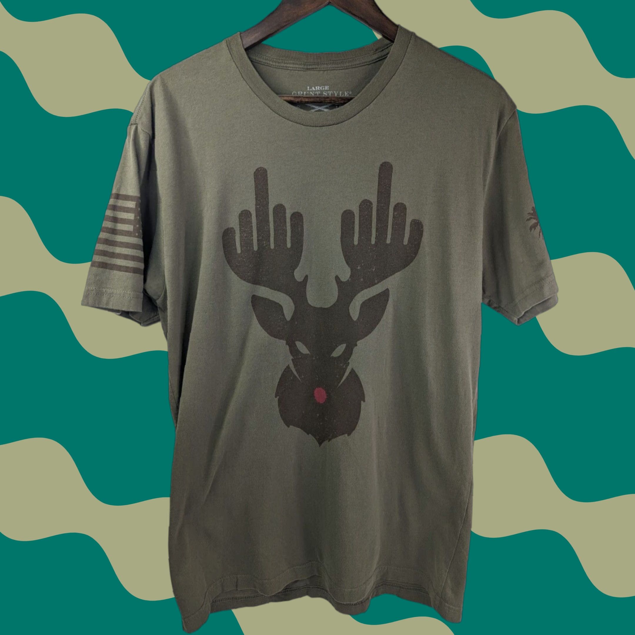 Vintage Grunt Style GS Club T Shirt Large Green Reindeer Middle Finger Graphic Flag Men Size US L / EU 52-54 / 3 - 1 Thumbnail