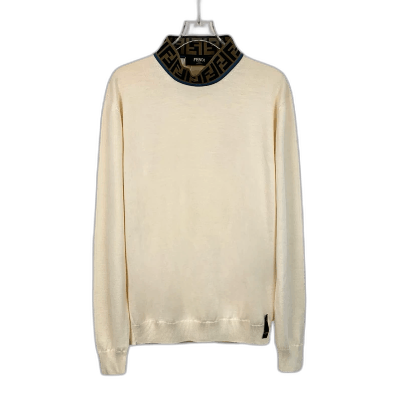Fendi Fendi Beige Logo Long Sleeve Knit Sweater Size US M / EU 48-50 / 2 - 1 Thumbnail