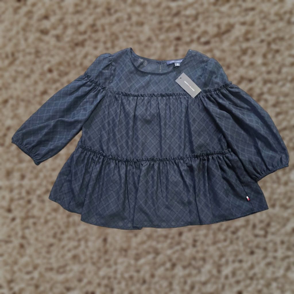 Tommy Hilfiger Tommy Hilfiger Top Women Size Small Blue Plaid Sheer Lined Tiered Casual Balloon Sleeve Round Neck Pullover Regular Women’s Shirt Size S / US 4 / IT 40 - 1 Thumbnail