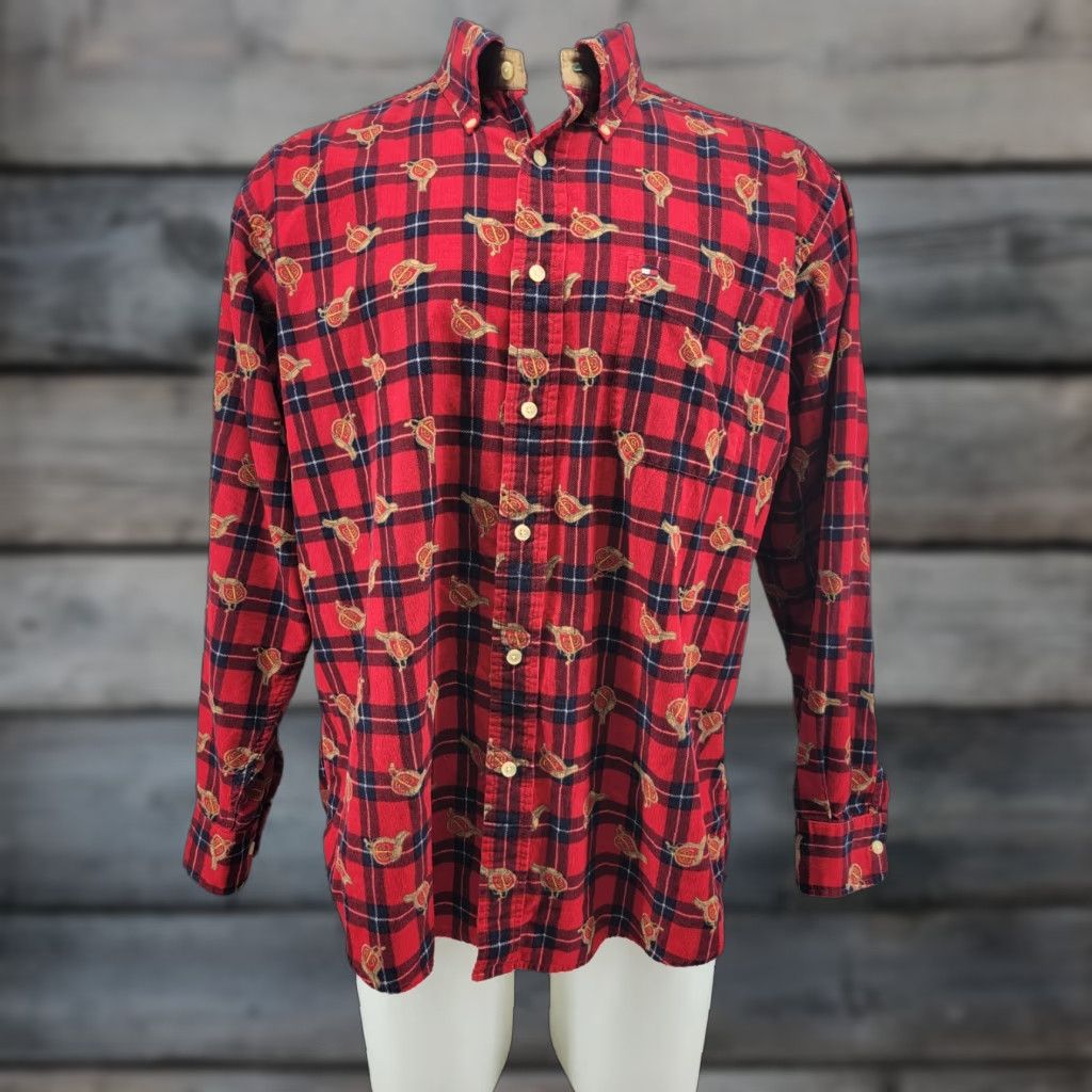 Tommy Hilfiger VINTAGE Tommy Hilfiger All Over Print Saddle Horse Long Sleeve Button-Up Mens Large Red Shirt Size US L / EU 52-54 / 3 - 1 Thumbnail