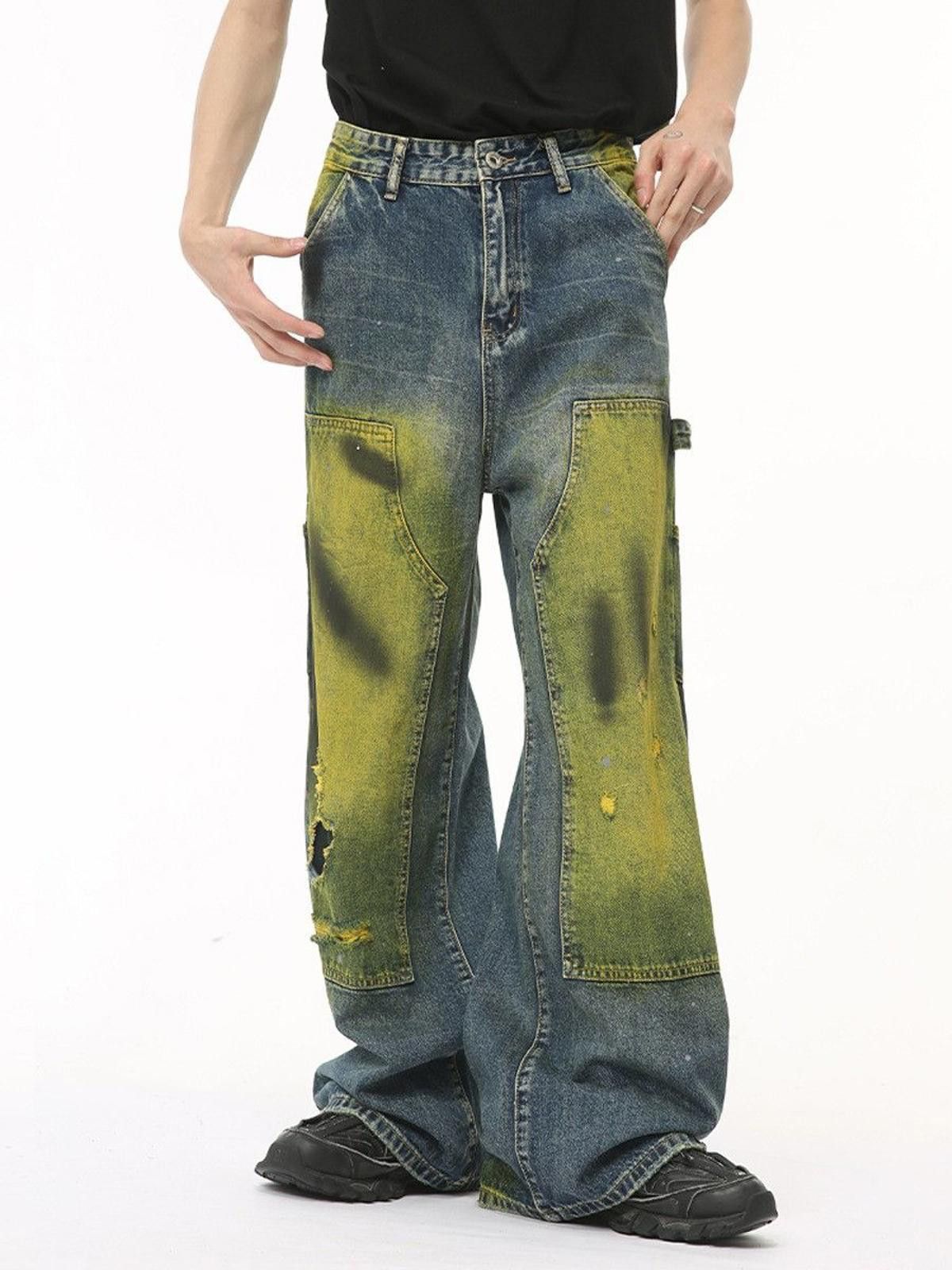 Vintage Green Paint Carpenter Straight Baggy Wide Leg Denim Jeans Size US 30 / EU 46 - 3 Thumbnail