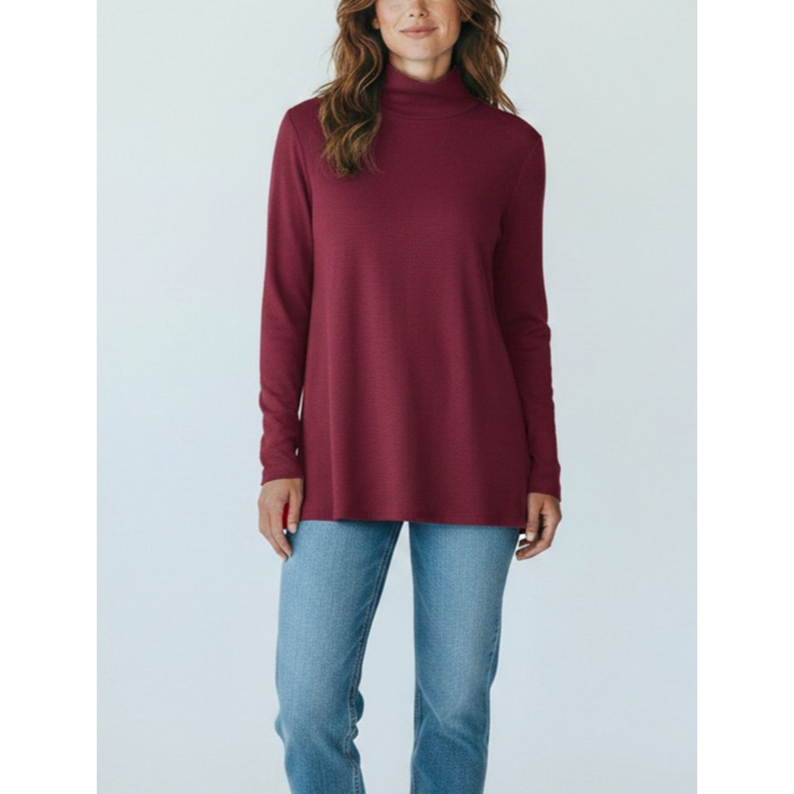 Chicos NWT CHICO'S Cotton Back Zip Stretch Wine Mock Neck Top Sz 2 Size L / US 10 / IT 46 - 1 Thumbnail