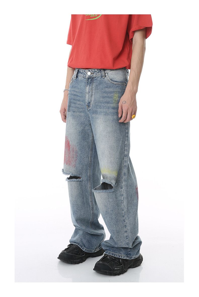 Japanese Brand × Vintage Japanese retro graffiti loose wide-leg ripped jeans Size US 32 / EU 48 - 3 Thumbnail