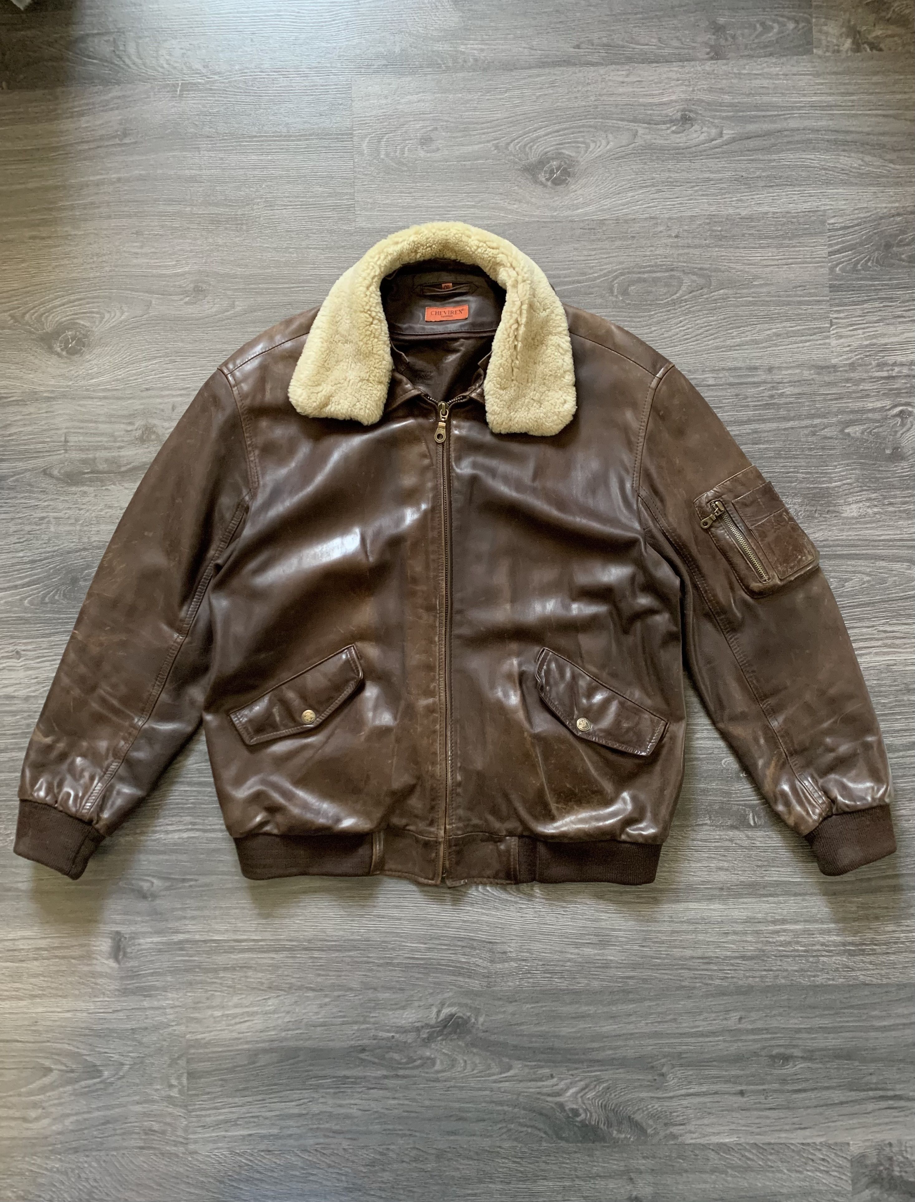 Pre-owned Genuine Leather X Leather Jacket Vintage Chevirex Aviator Pilot Leather Bomber Jacket Brown (size 2xl)