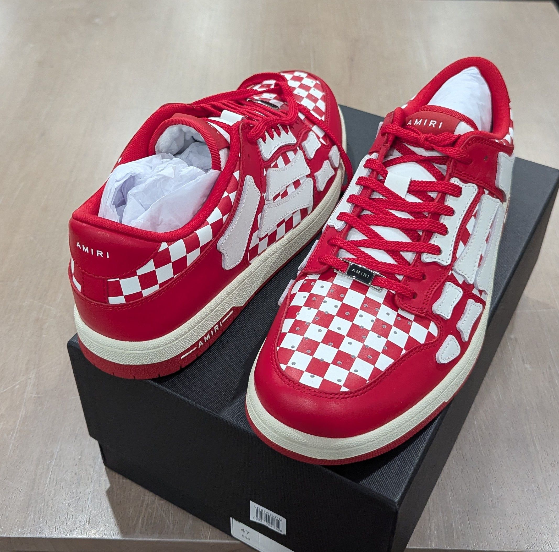 Amiri AMIRI Checkered Skeleton Leather Sneakers Red/White 47  display picture 2