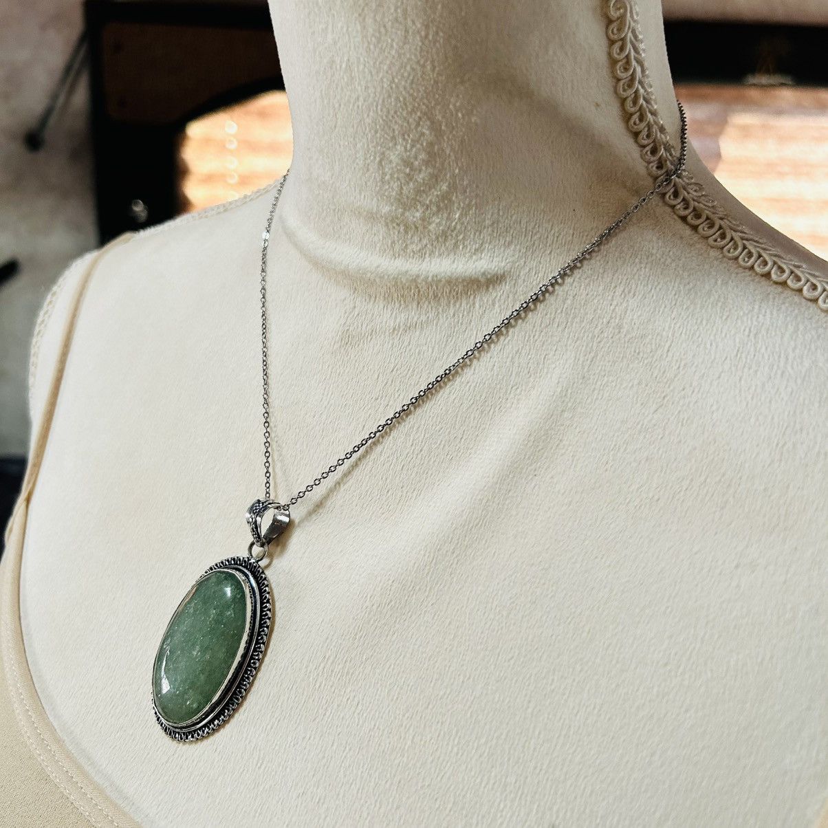 Handmade Handcrafted framed oval aventurine 925 sterling necklace Size ONE SIZE - 4 Thumbnail