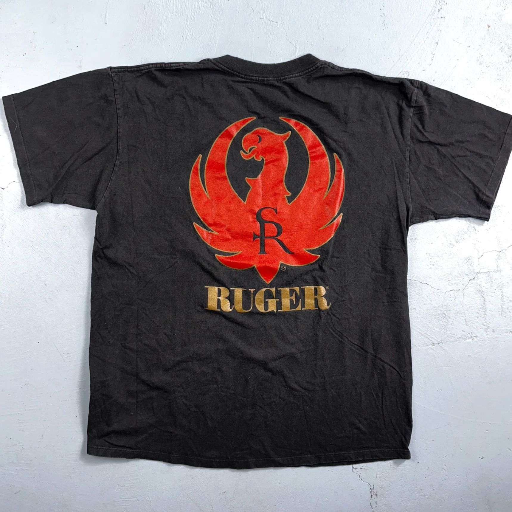 Vintage Ruger T Shirt USA VTG 2XL Black Short Sleeve Crew Neck Vintage Fire Arm Smith Wesson America Firearms Mens 90s 70s 80s Vintage Graphic Print Size US XXL / EU 58 / 5 - 2 Thumbnail