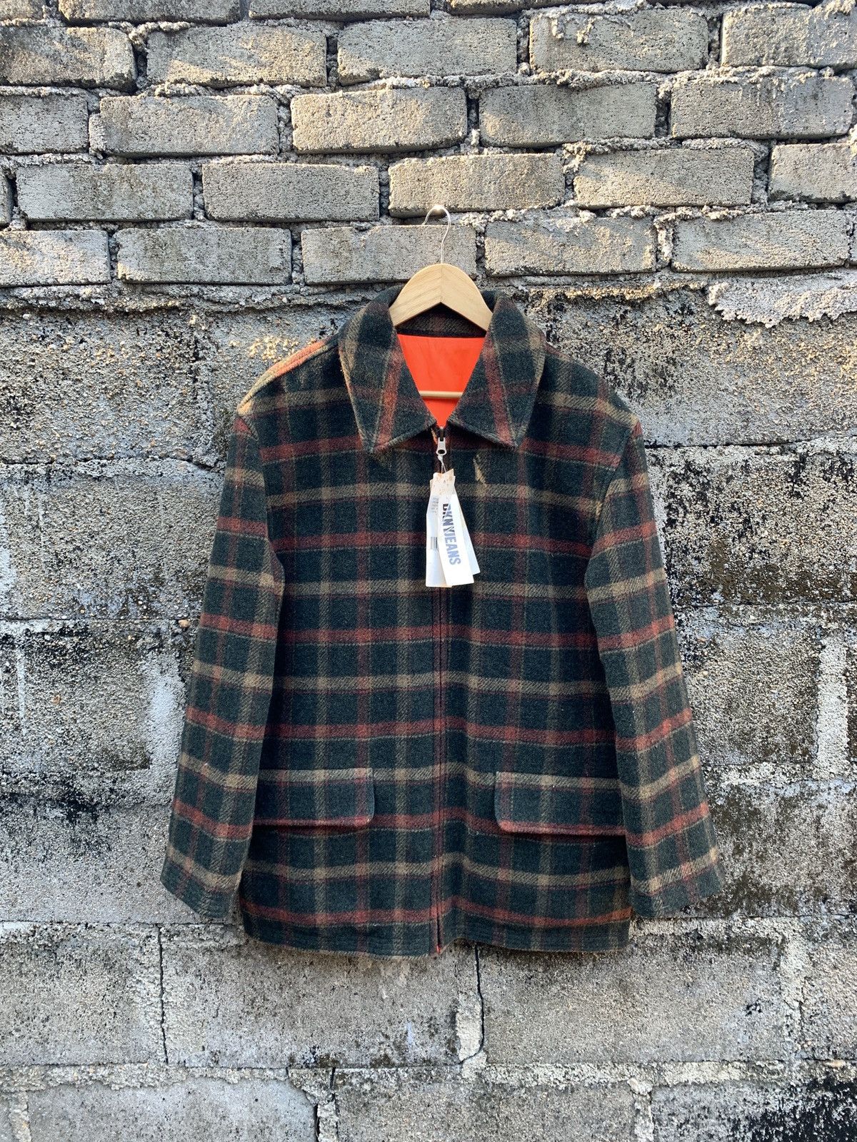 image of Sentoffervtg Deadstock Dkny Wool Flannel Jacket Reversible in Green Tartan, Men's (Size Medium)
