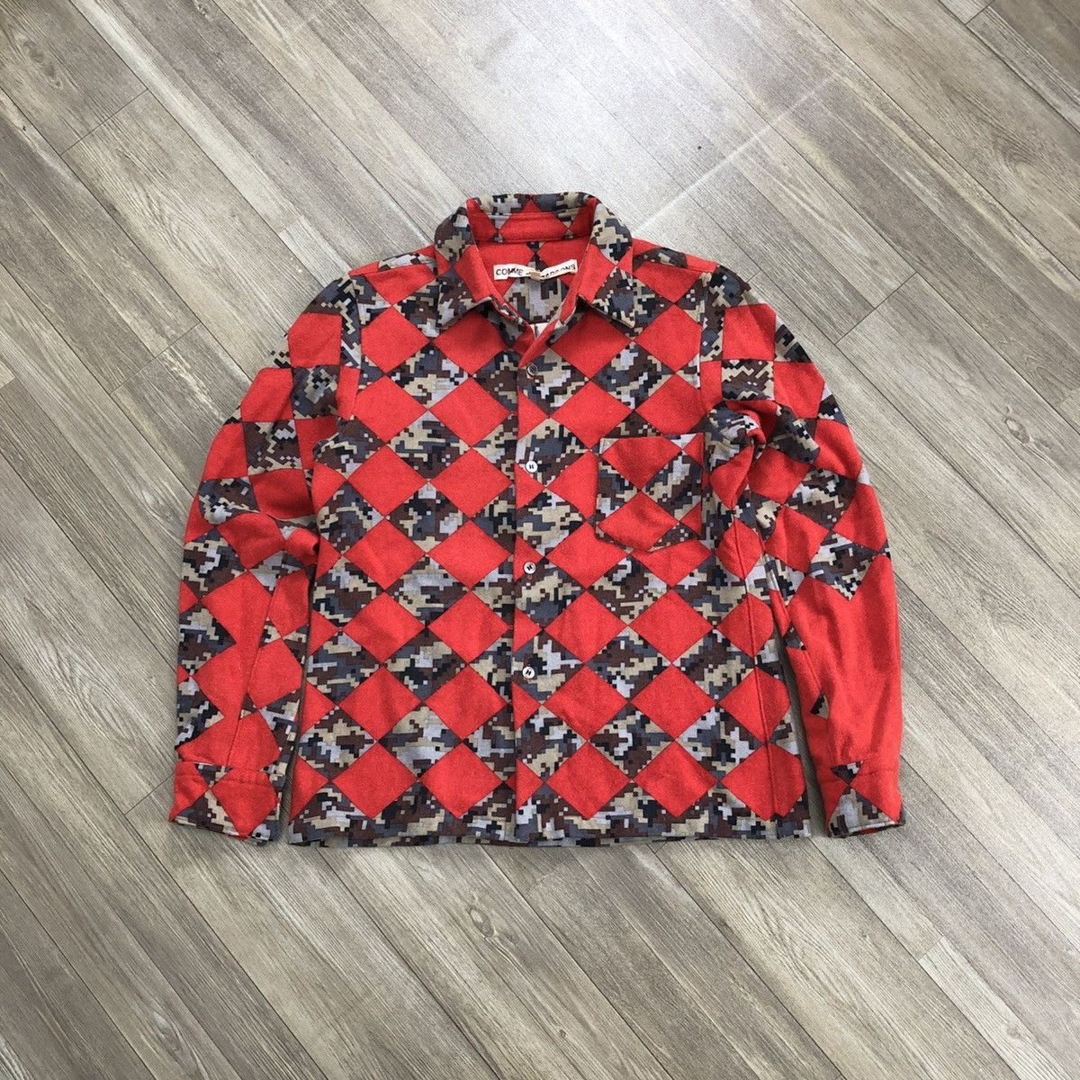 Comme des Garcons Homme AW03 Comme des Garcons Check Pixel Red Wool Long Shirt CDG Size US S / EU 44-46 / 1 - 1 Thumbnail