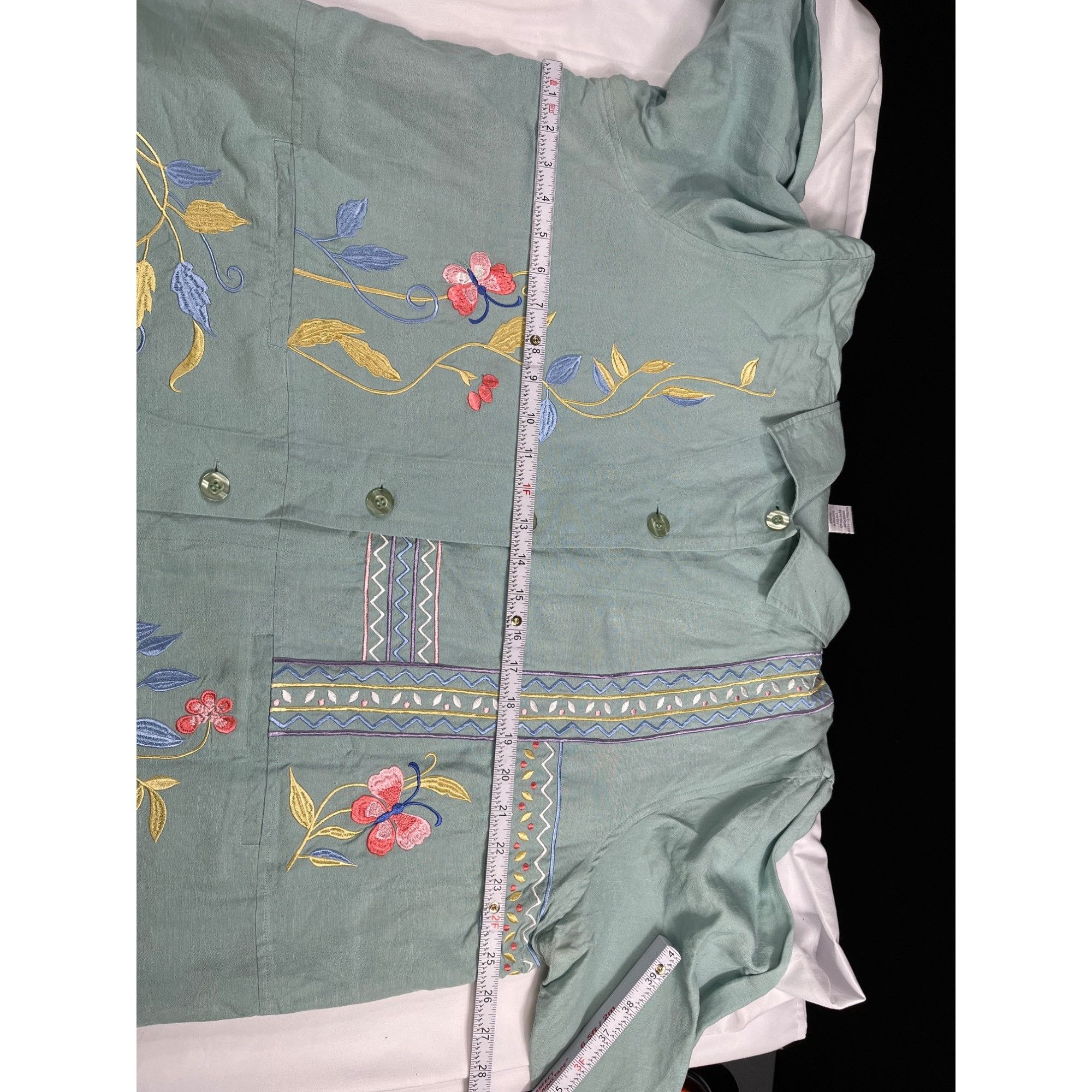 Other Susan Graver SKU 7695 Womens Green Embroidered Button Up Shi Size XL / US 12-14 / IT 48-50 - 3 Thumbnail