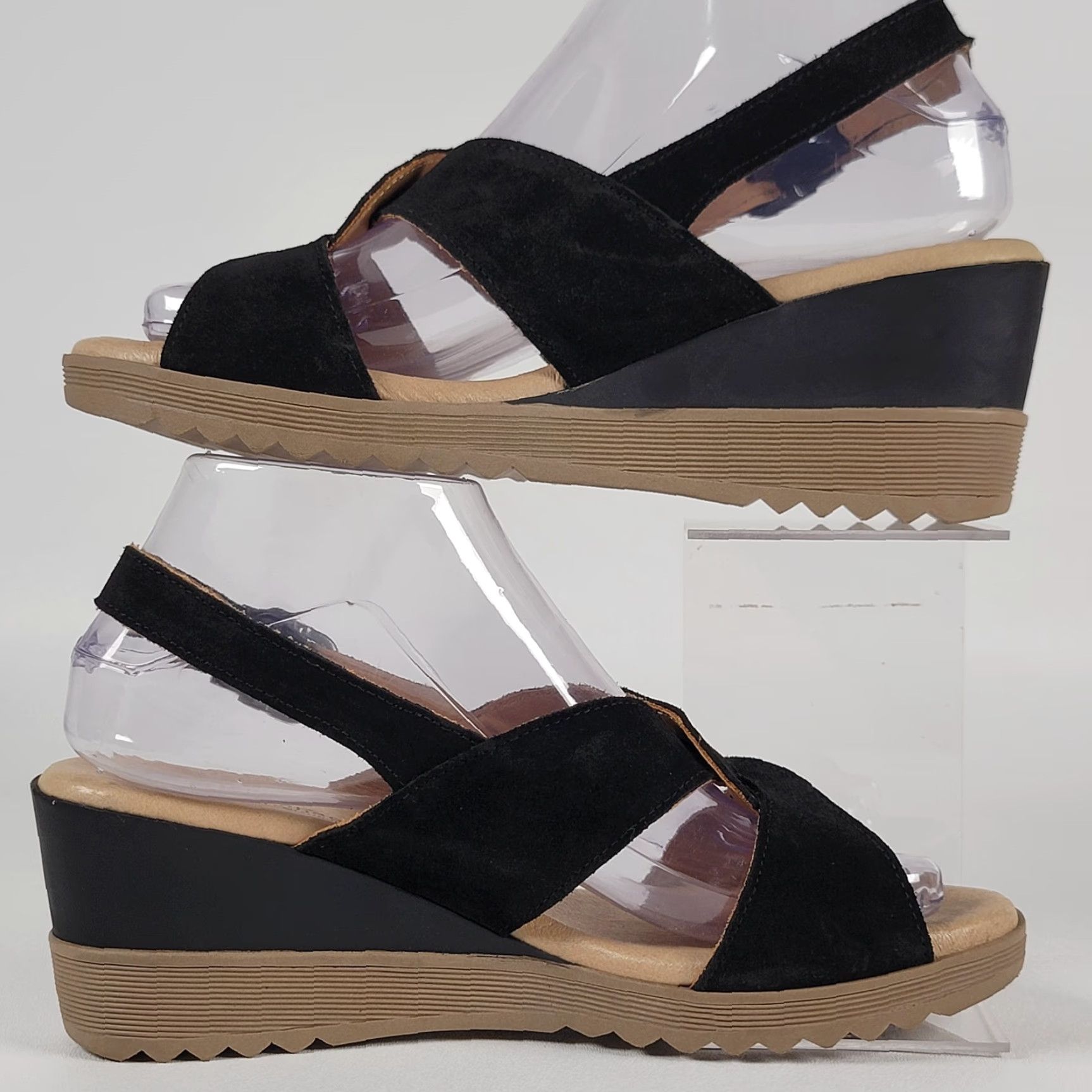 Vintage Eric Michael BOSTON Black Suede Platform Heel Sandals Open Toe Leather Women 8 EU40/US8 Block Heel Platform Summer Spring Fall Size US 8 / IT 38 - 4 Thumbnail