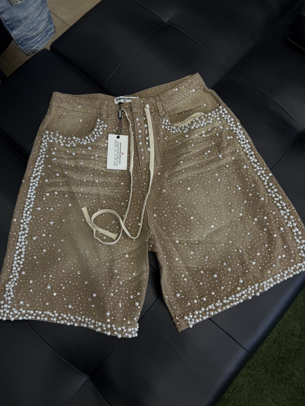 Vale Valley Rhinestone Crystal Shorts Denim Tan Size 30 Size US 30 / EU 46 - 1 Thumbnail