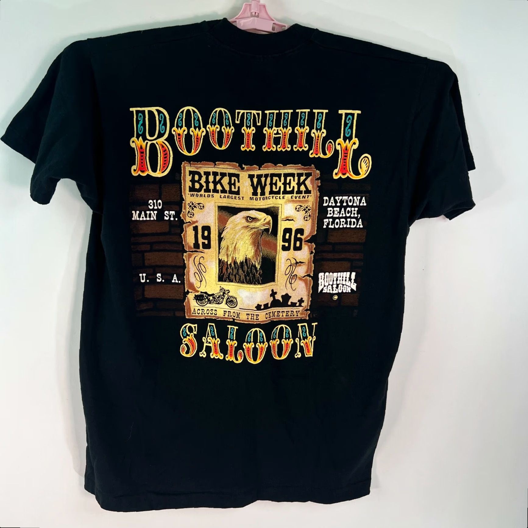 Fruit Of The Loom VTG Fruit Of The Loom Mens Black Tee XL T Shirt Graphic Biker 1996 Daytona Bike Week Saloon Crew Neck Short Sleeve Vintage US Mens Size US XL / EU 56 / 4 - 4 Thumbnail