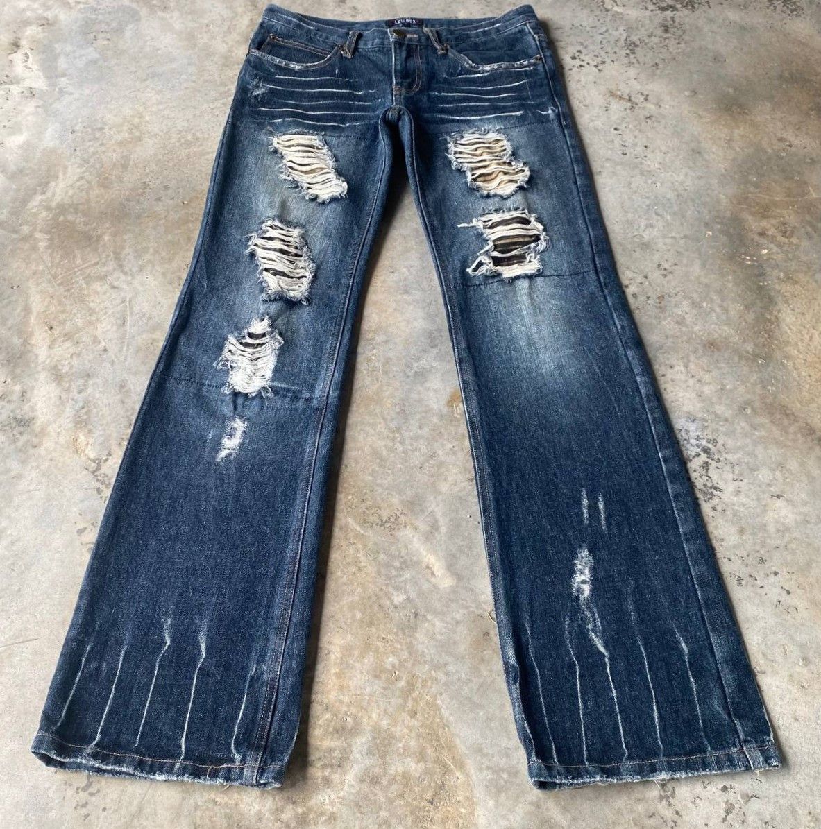 LOWBOX ARCHIVE Lowbox "Shredded" Distressed Flare Cyberpunk Size US 29 - 2 Thumbnail