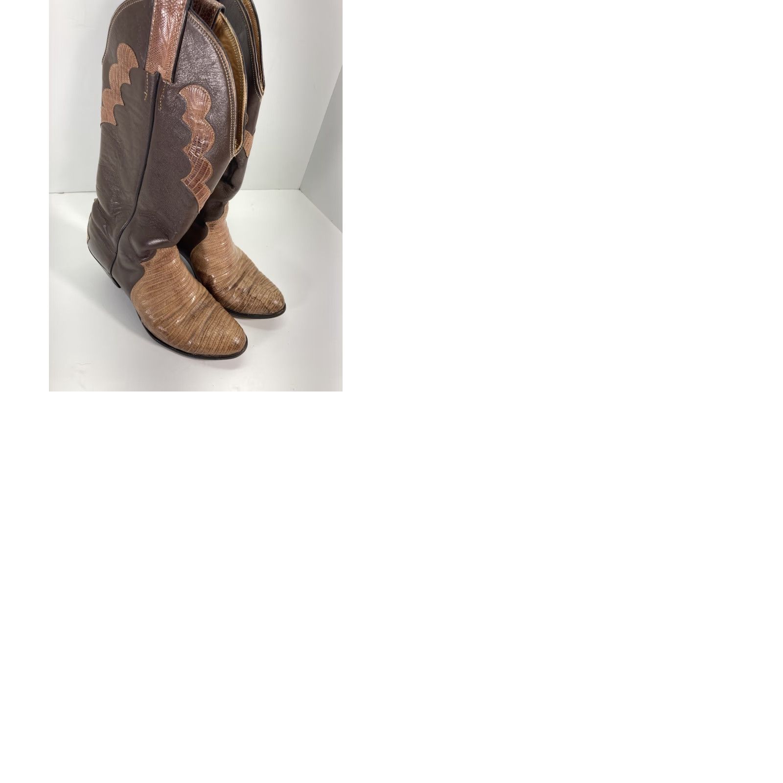 Justin Boots VINTAGE Justin Teju Lizard Boots Women 6 B Brown Leather 15 Inch 3 Inch Heel VTG Boots Mens? Size US 6 / IT 36 - 12 Thumbnail