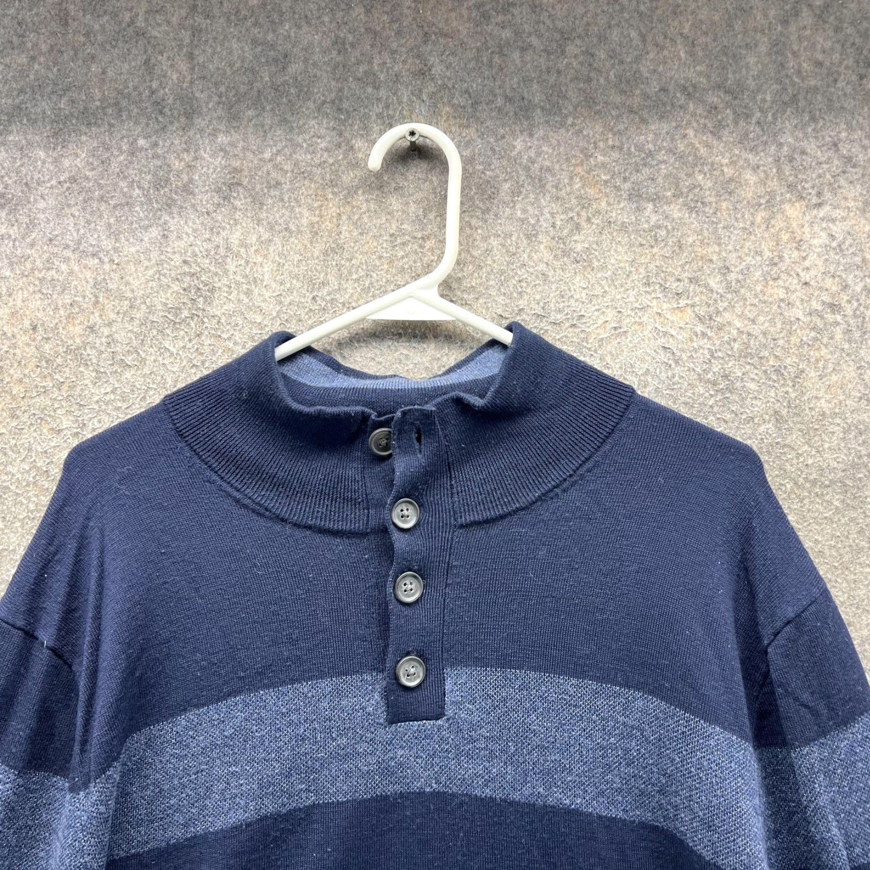 Brooks Brothers Brooks Brothers Sweater Mens XL Blue Wool Stripe Mock Neck Henley Knit Pullover Size US XL / EU 56 / 4 - 7 Thumbnail