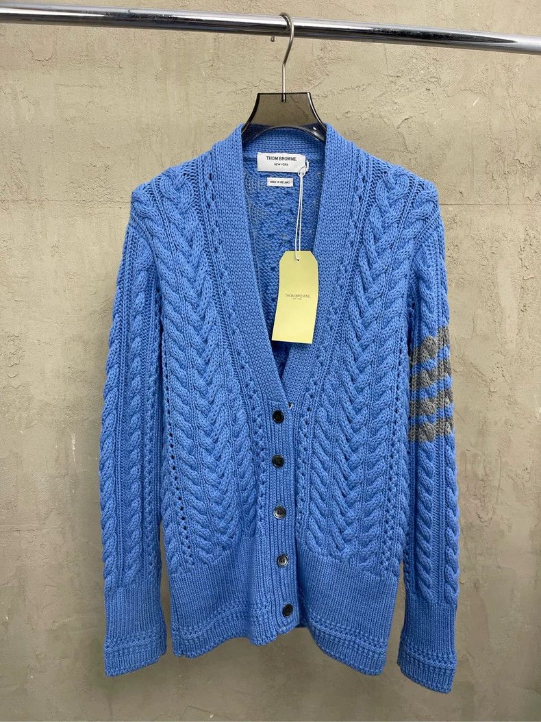 Thom Browne Thom browne Sea blue four-striped wool knitted cardigan jac Size XS / US 0-2 / IT 36-38 - 1 Thumbnail
