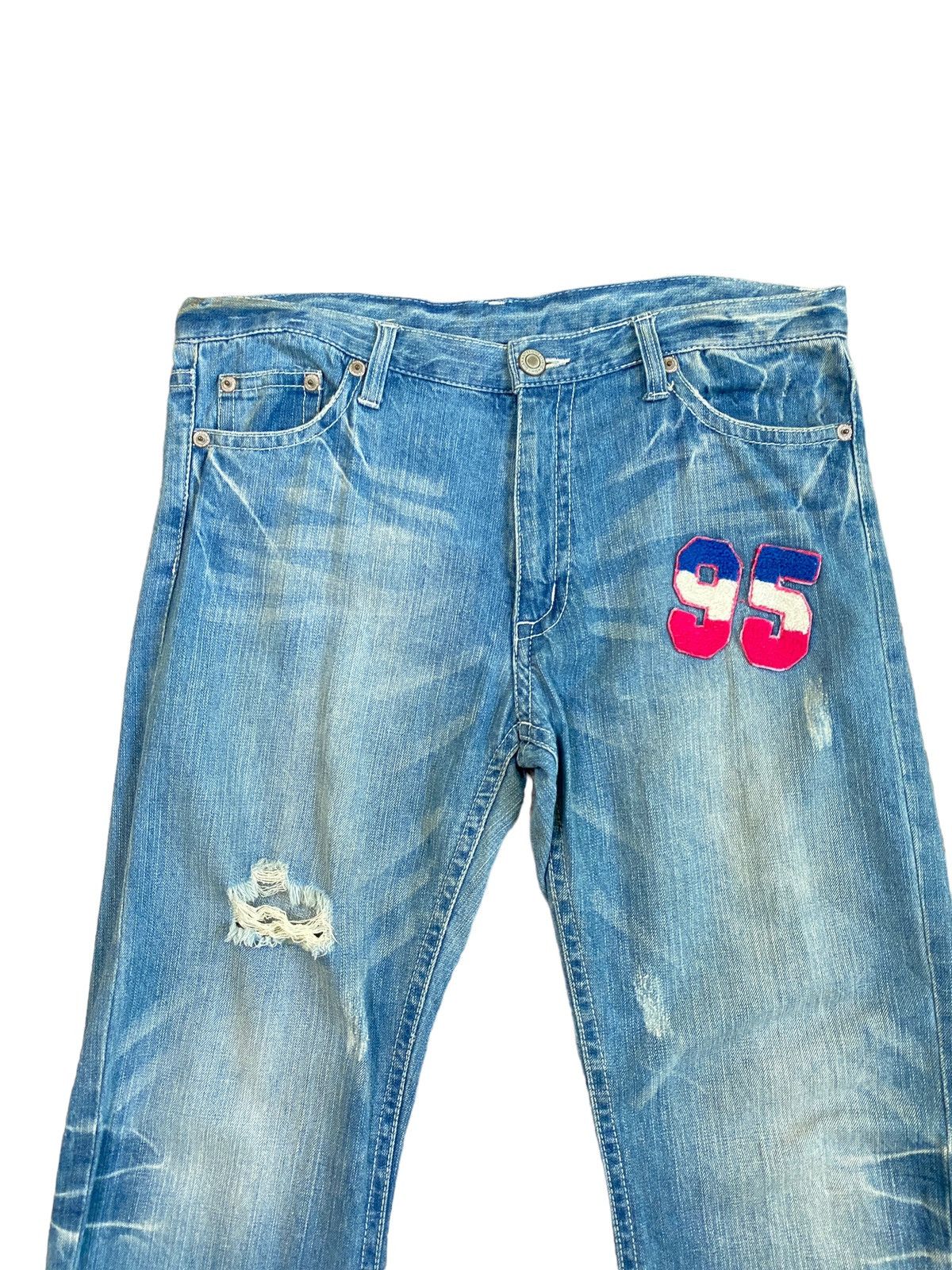Japanese Brand 🔥 Rare Co & Lu Printed Logo 95 Patches Acid Wash Denim Size US 34 / EU 50 - 3 Thumbnail
