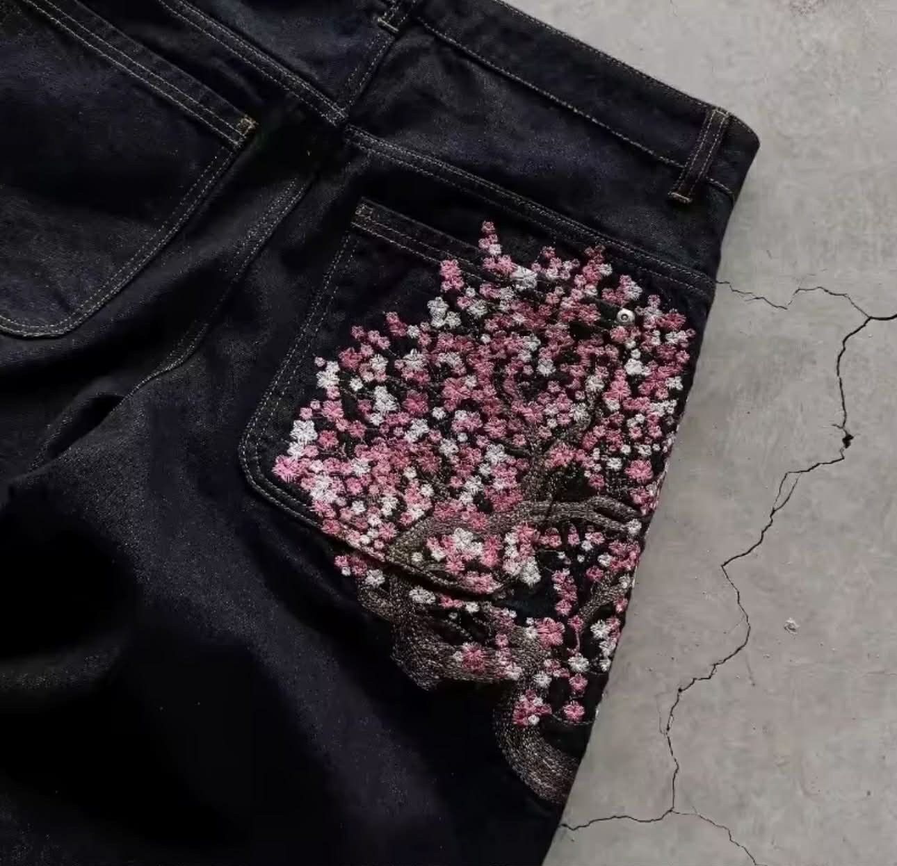 Other Y2K Baggy jeans Cherry Blossom Selvedge Embroidery Denim Size 25" / US 0 / IT 36 - 2 Thumbnail