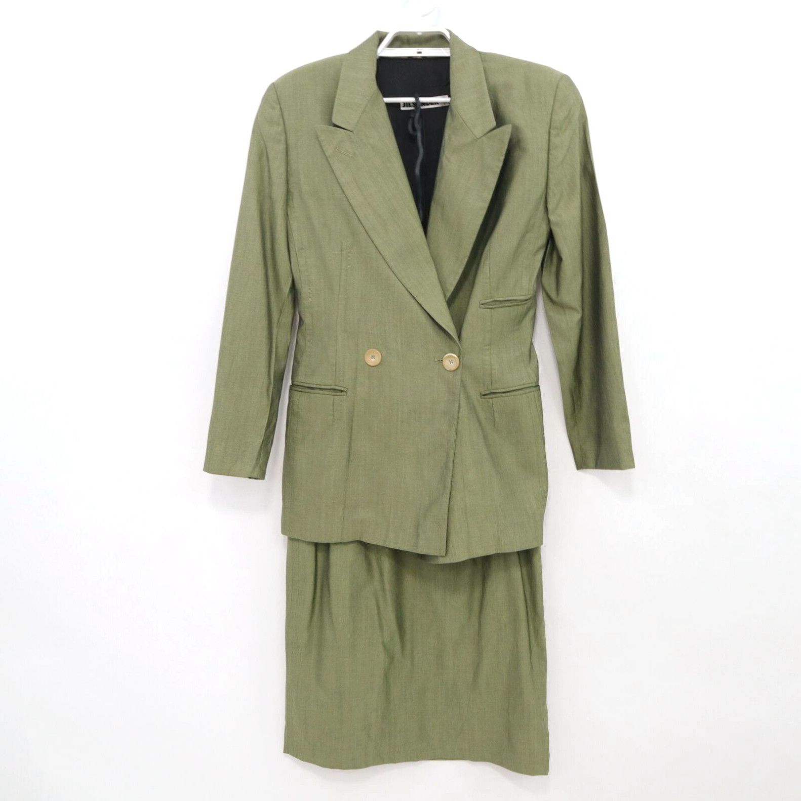 image of Jil Sander Skirt Suit Blazer Jacket Set Womens D38 Us8 Wool Silk Green Vintage in White (Size Mediu