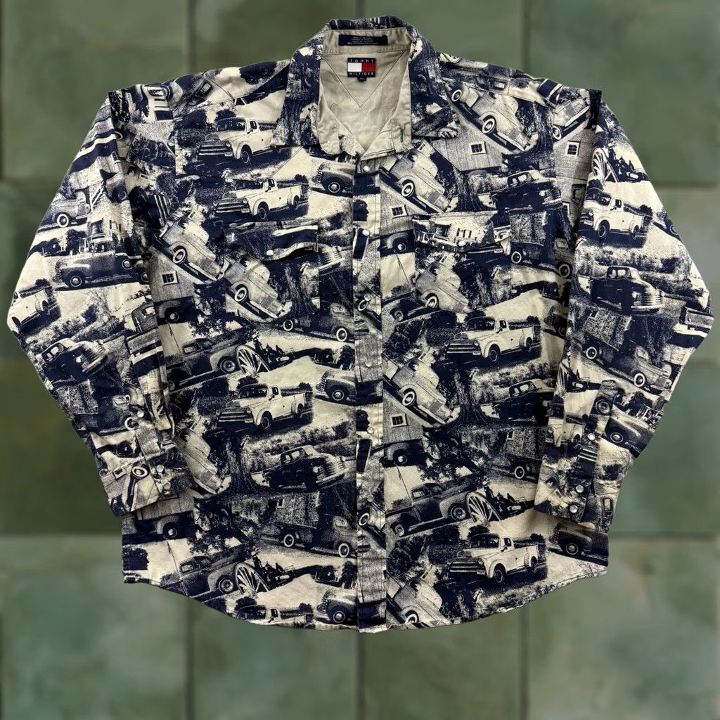 Tommy Hilfiger VINTAGE Tommy Hilfiger Shirt Men XL Car Print 90s Classic Pearl Snap Long Sleeve Size US XL / EU 56 / 4 - 1 Thumbnail