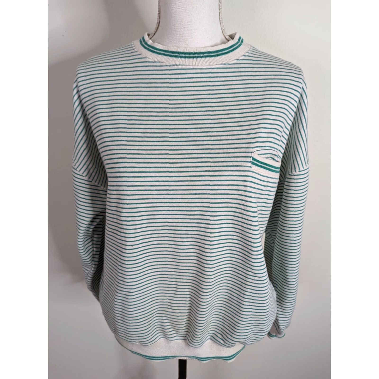 Vintage VINTAGE 90s Sweatshirt Jumper Colour Block Stripe Pullover Women M Grey White Crew Neck Sports Shirt/ sweater Size M / US 6-8 / IT 42-44 - 2 Thumbnail