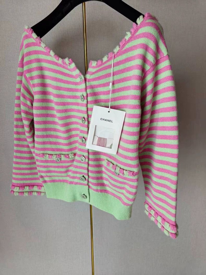 Chanel Pink Green Striped Cardigan - dmc