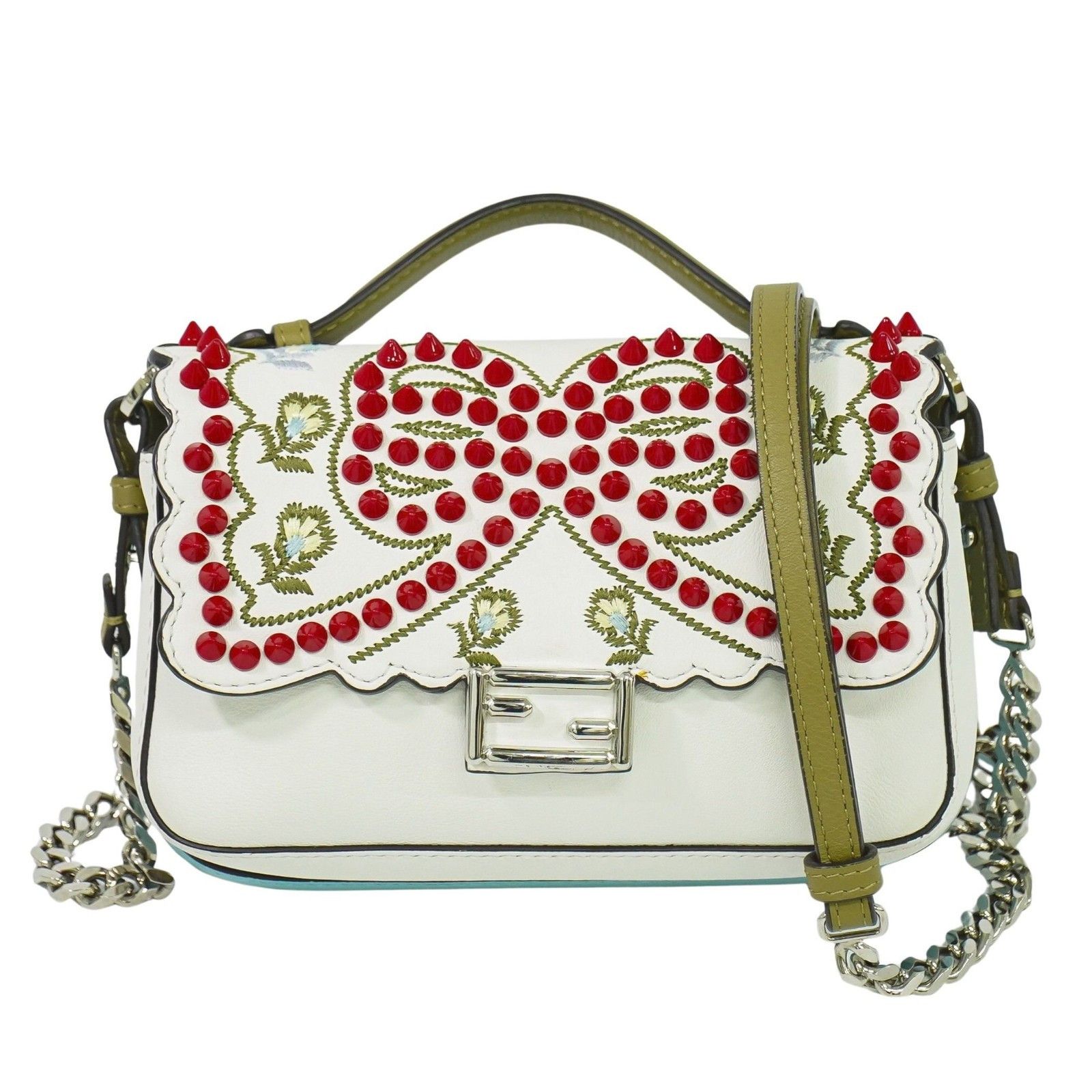 Fendi Fendi Double Baguette Embroidered Studded Leather Size ONE SIZE - 1 Thumbnail