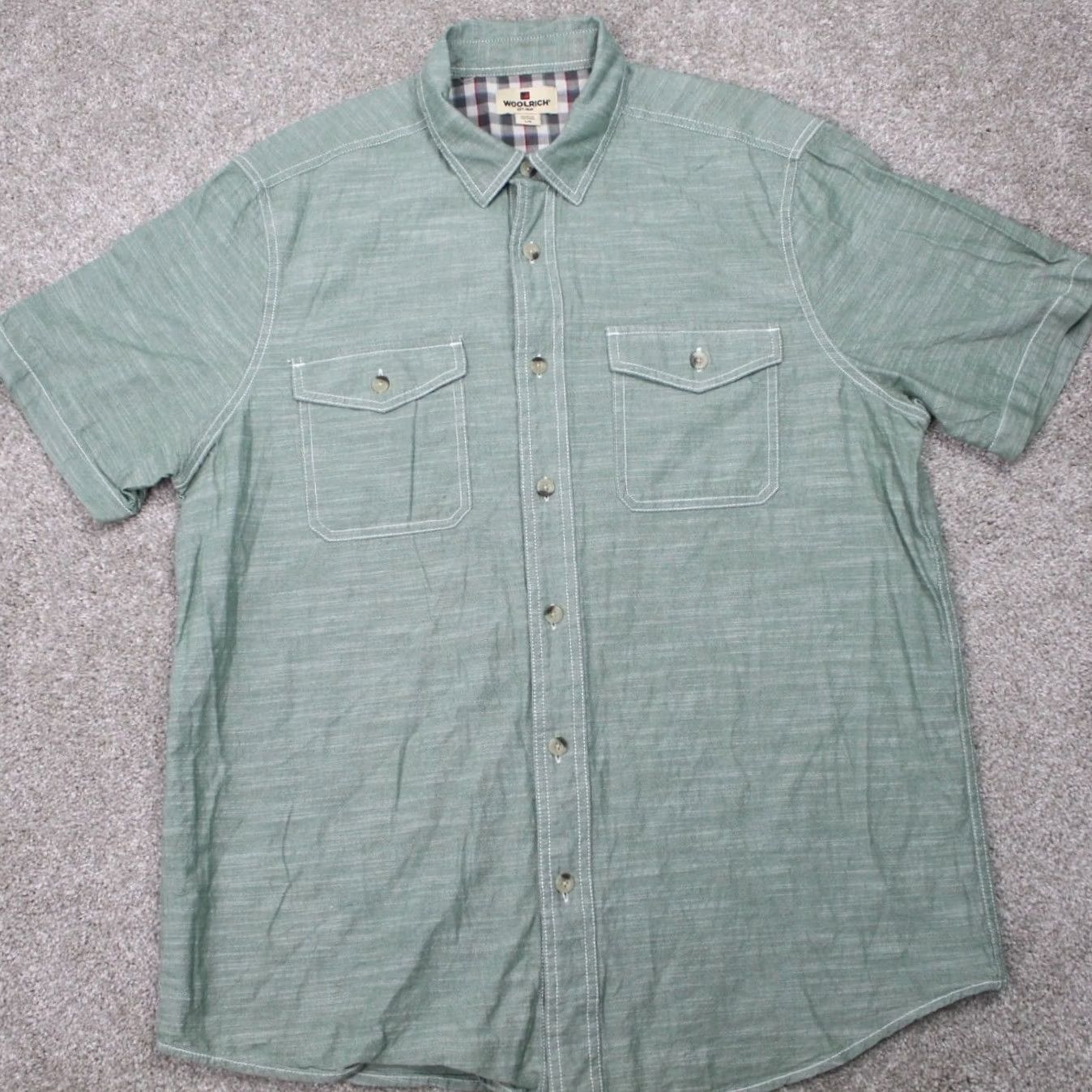 Vintage Woolrich Shirt Mens Large Green 100% Cotton Pockets Short Sleeve Button Up Size US L / EU 52-54 / 3 - 3 Thumbnail