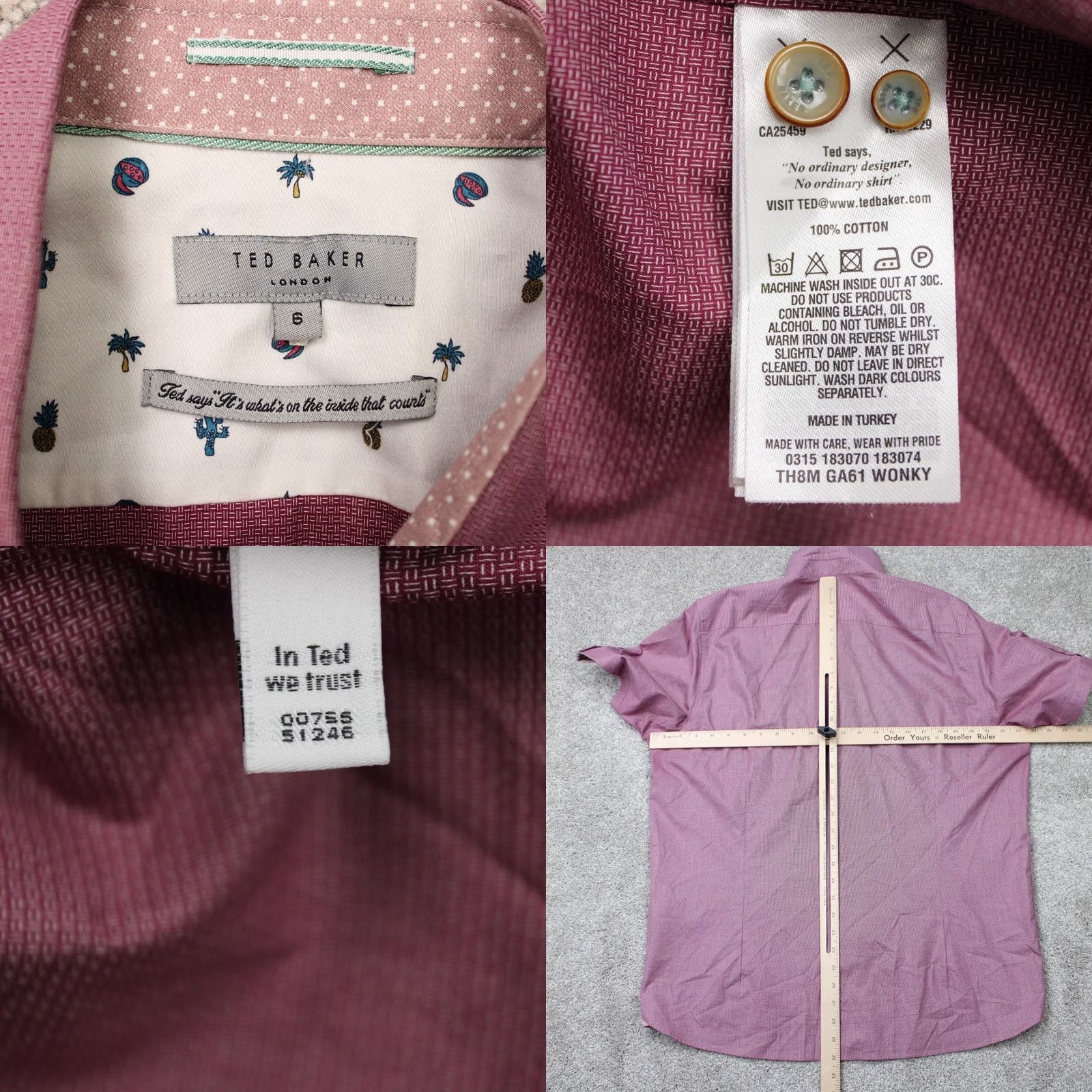 Ted Baker Ted Baker London Shirt Mens 2XL XXL Red 100% Cotton Short Sleeve Button Up Size US XXL / EU 58 / 5 - 8 Thumbnail