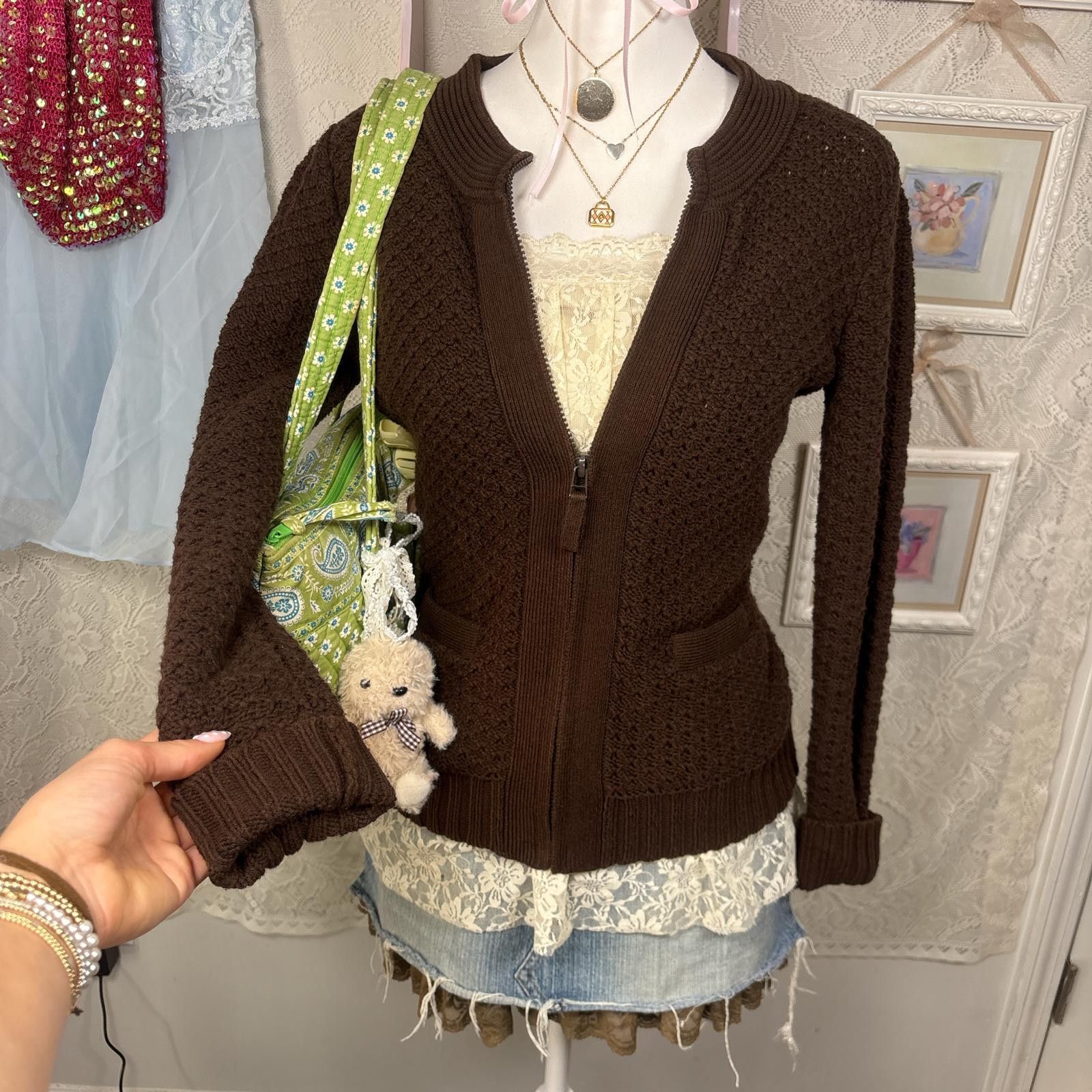 Coldwater Creek vintage cozy brown fitted zip up sweater Size S / US 4 / IT 40 - 2 Thumbnail