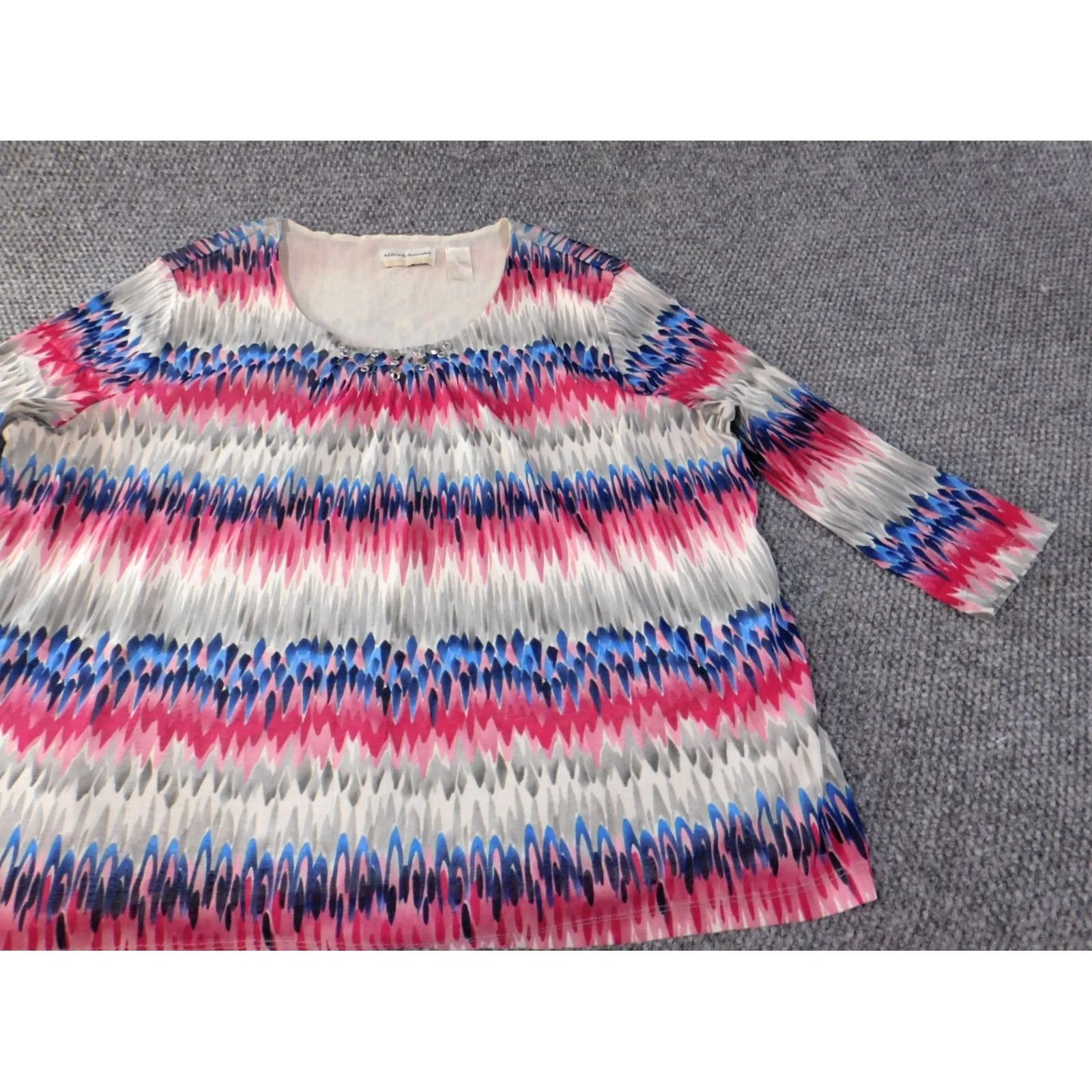 Vintage Alfred Dunner Blouse Shirt 3X Womens Red Striped Knit Pullover Crew Neck Stretch Casual Plus Size Size XXL / US 16-18 / IT 52-54 - 3 Thumbnail