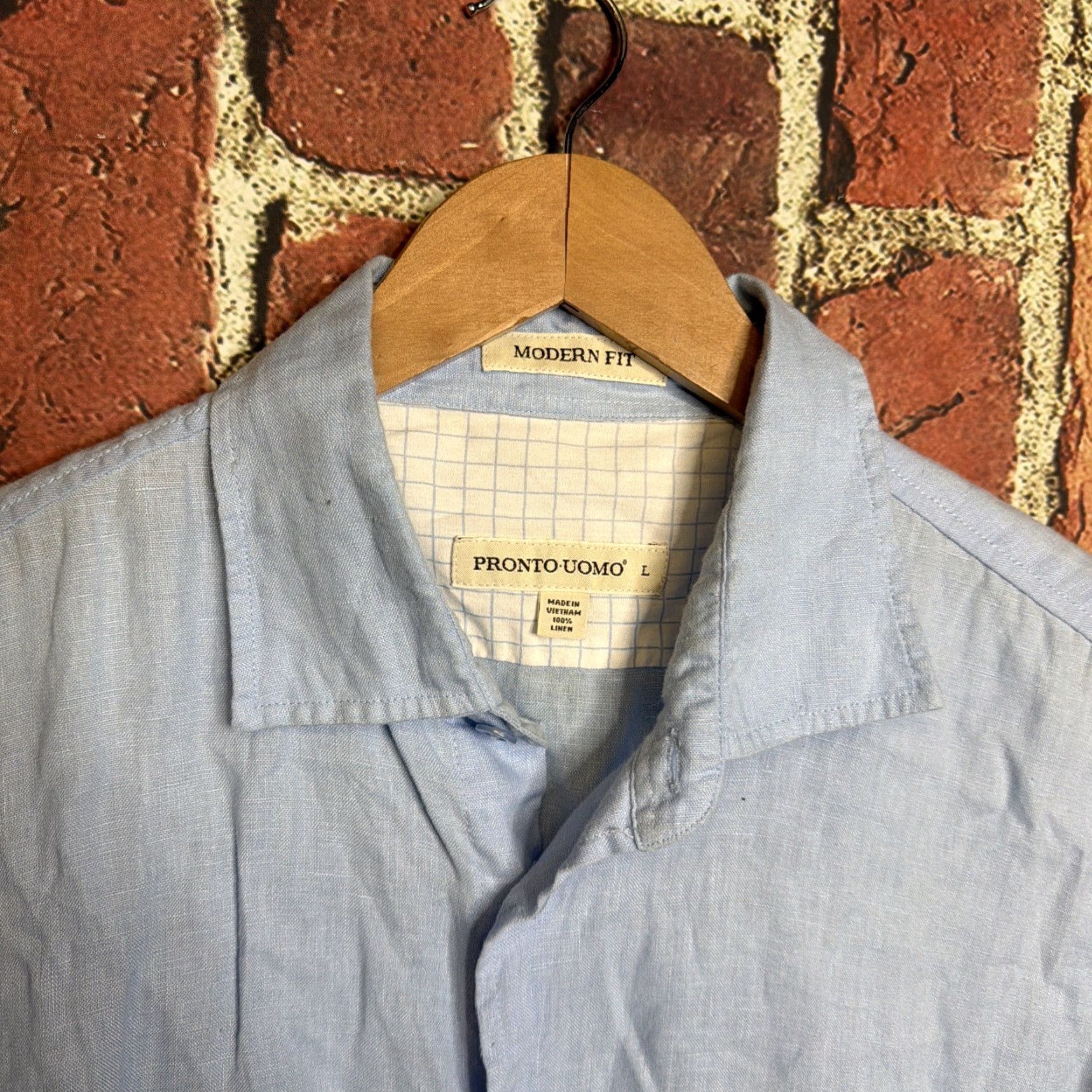 Pronto Uomo Pronto Uomo Men’s Linen Shirt L Blue Short Sleeve Button Front Size US L / EU 52-54 / 3 - 2 Thumbnail
