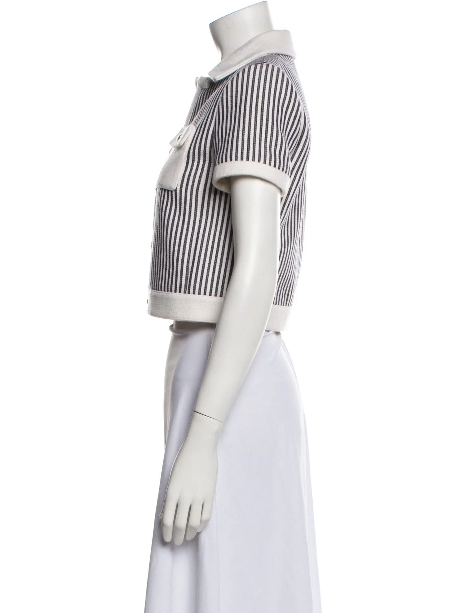 Celine o1w1db10125 2V84O063V Cropped Chelsea Jacket in White & Blue Size M / US 6-8 / IT 42-44 - 3 Thumbnail