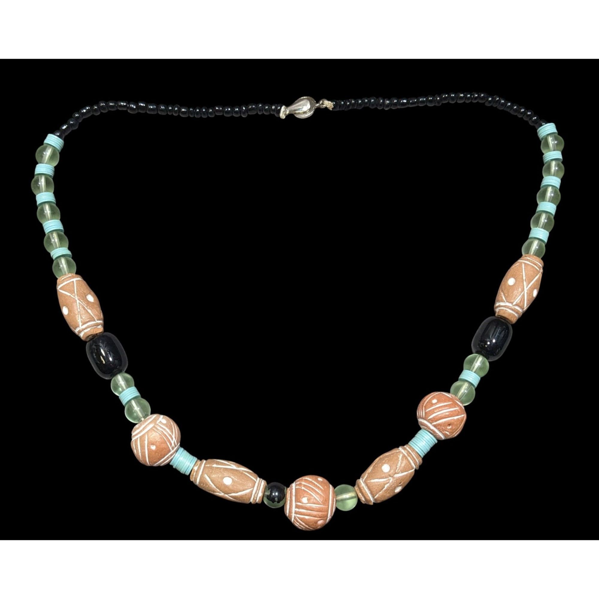 Other Vintage Handmade Rustic Clay And Glass Beaded Necklace Size ONE SIZE - 1 Thumbnail