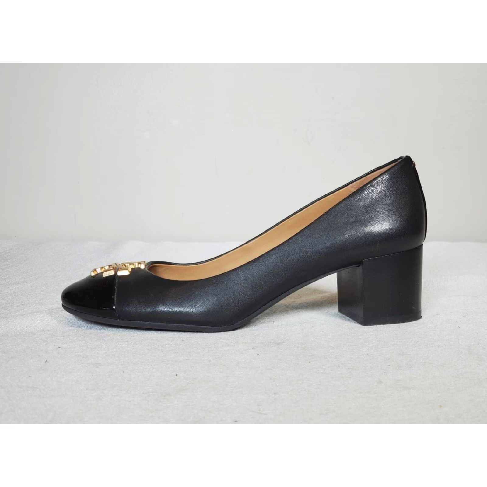 Tory Burch Tory Burch Everly Patent Cap Toe Pumps Black Leather Gold Logo Women’s US 7 M Size ONE SIZE - 6 Thumbnail