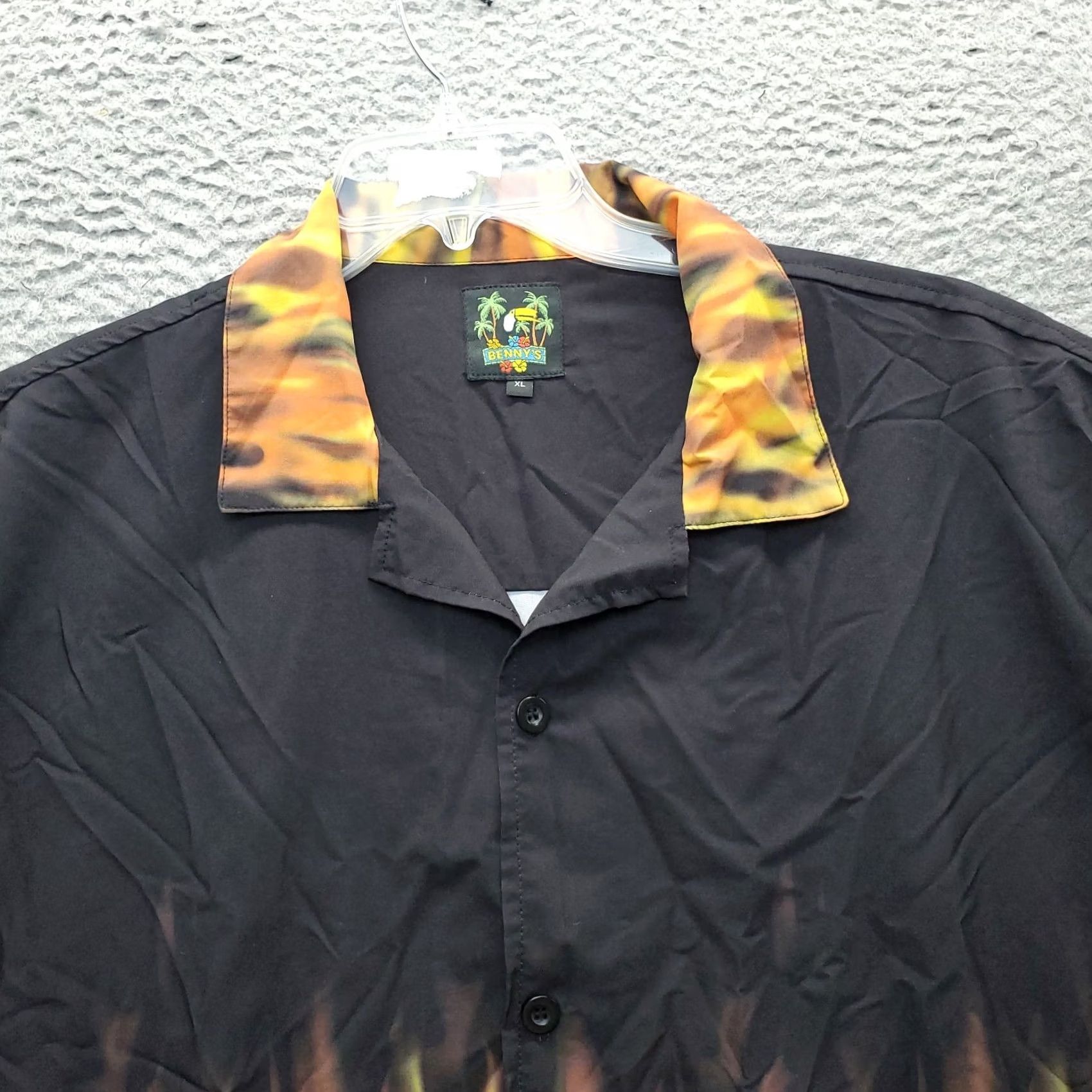 Vintage Benny's Flames Mens XL Multi Stretch Short Sleeve Collar Button-Up Shirt Size US XL / EU 56 / 4 - 5 Thumbnail